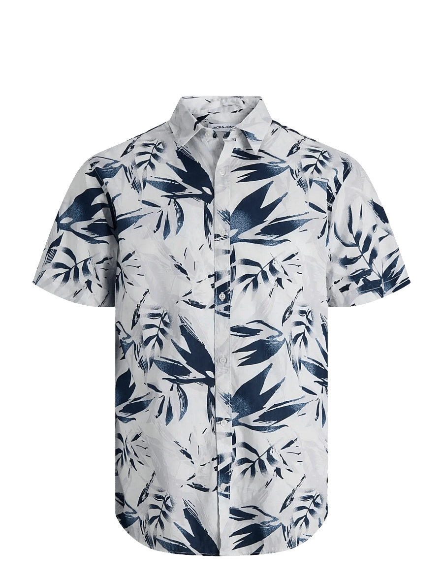 Jack & Jones - JJHONOLULU AOP SHIRT SS - kurzarmhemden - cloud dancer - 1