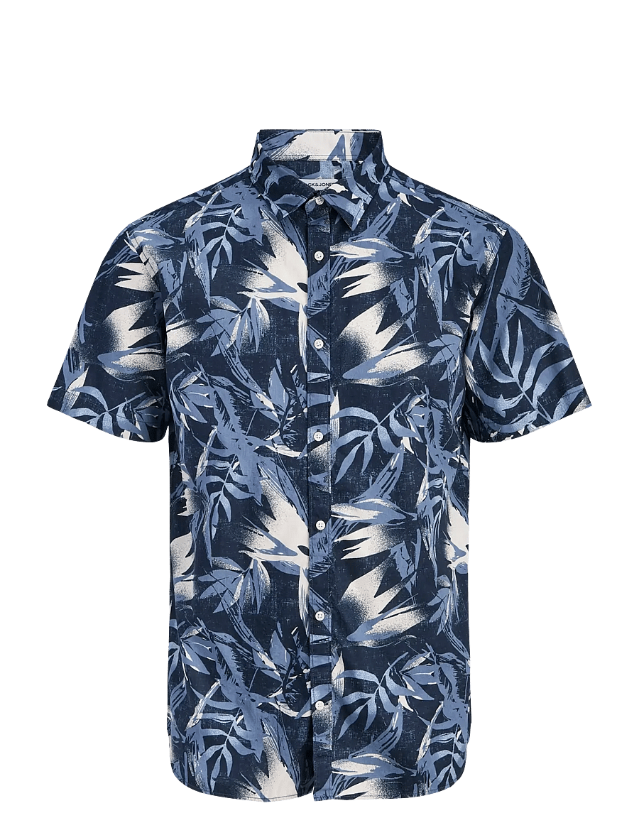 Jack & Jones - JJHONOLULU AOP SHIRT SS - kurzarmhemden - navy blazer - 1