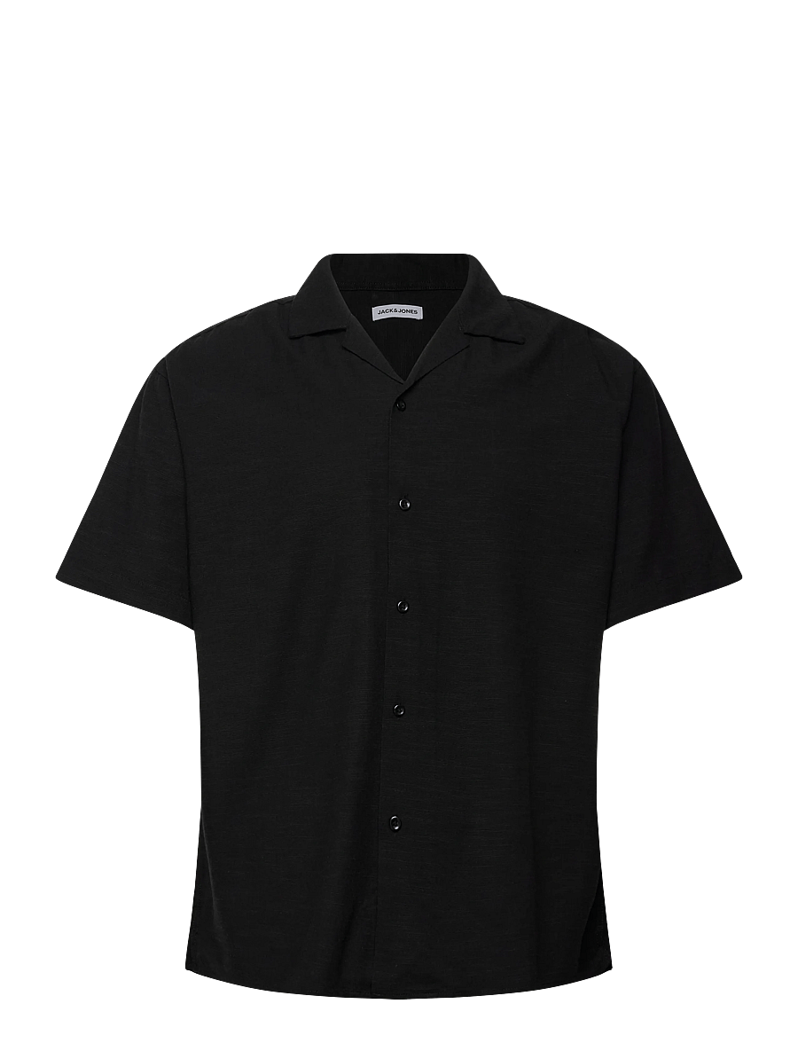 Jack & Jones - JJALFREDO SLUB RESORT SHIRT SS - mønstrede skjorter - black - 0