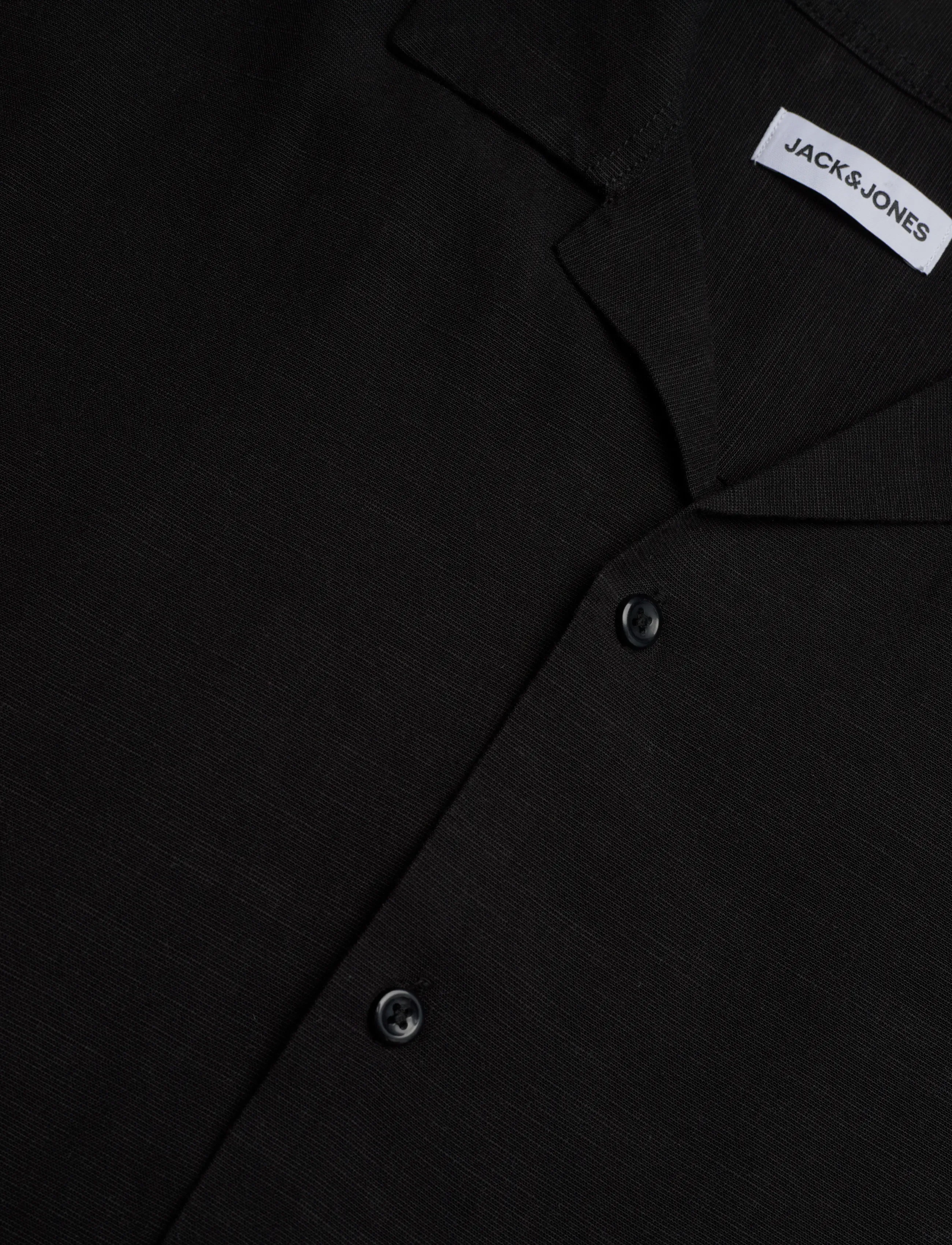 Jack & Jones - JJALFREDO SLUB RESORT SHIRT SS - mønstrede skjorter - black - 3