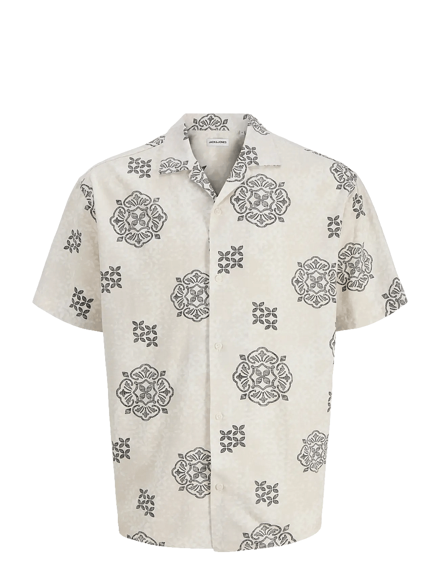 Jack & Jones - JJALFREDO SLUB RESORT SHIRT SS - mønstrede skjorter - moonbeam - 0