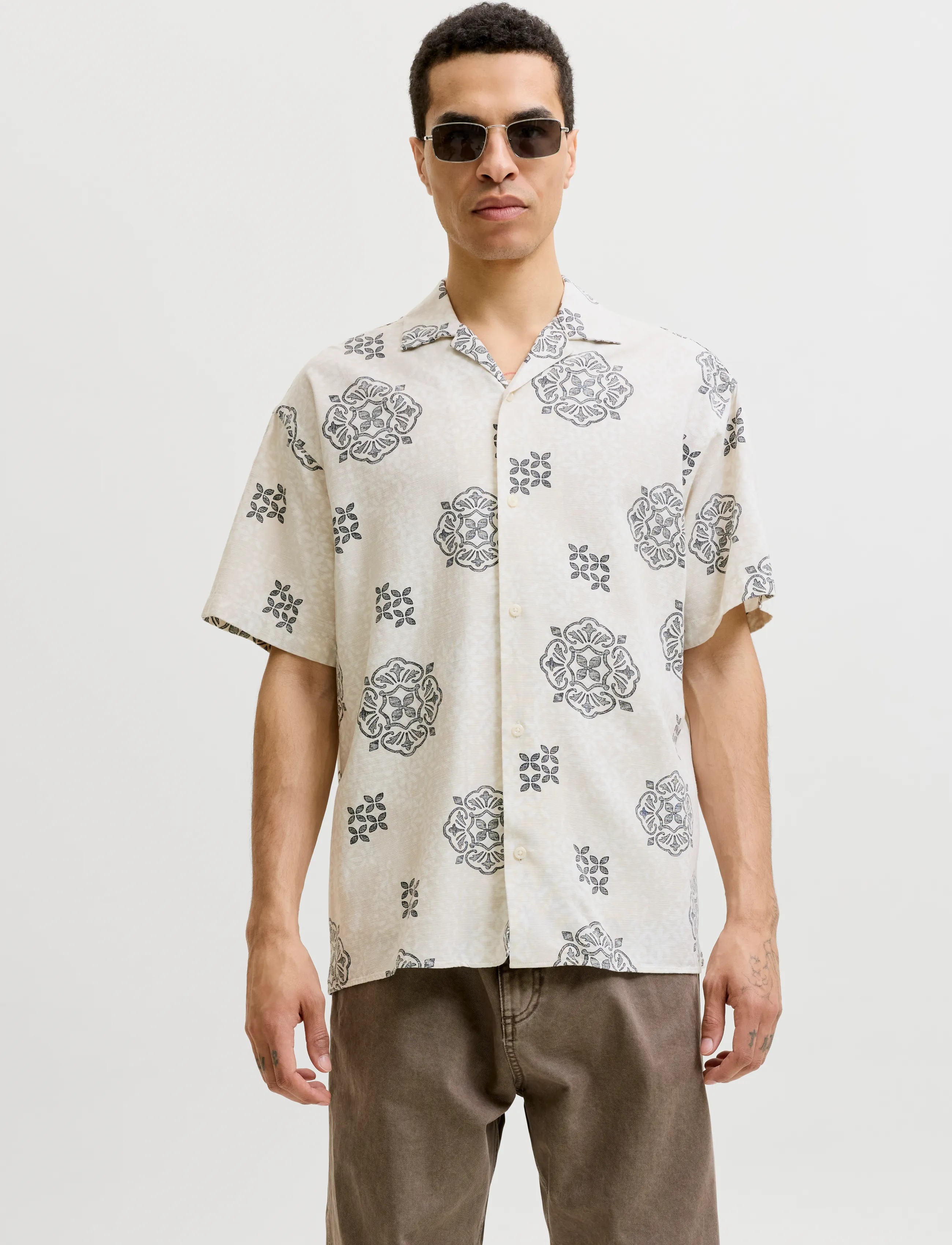 Jack & Jones JJALFREDO SLUB RESORT SHIRT SS - Shirts - MOONBEAM / white