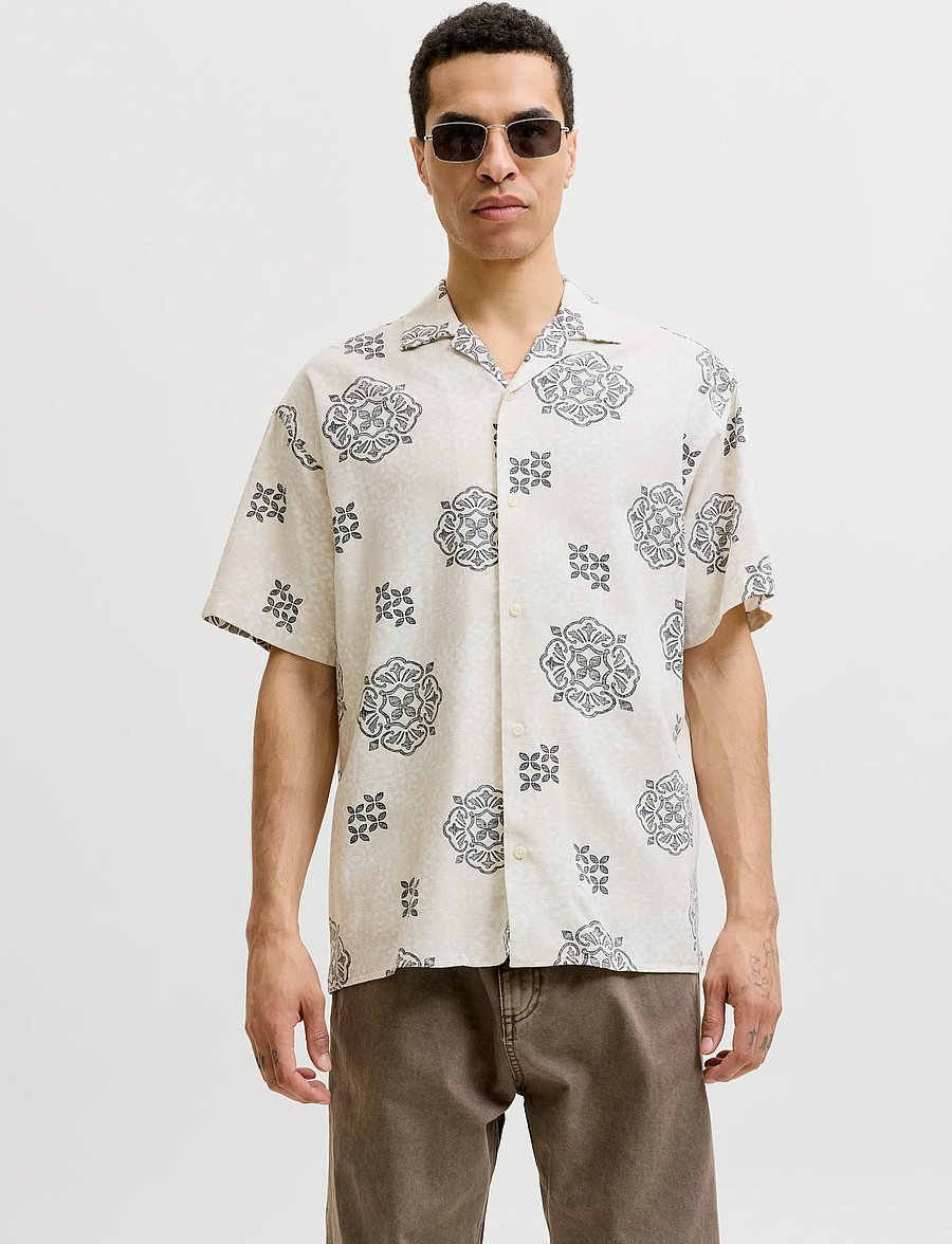 Jack & Jones - JJALFREDO SLUB RESORT SHIRT SS - mönstrade skjortor - moonbeam - 0
