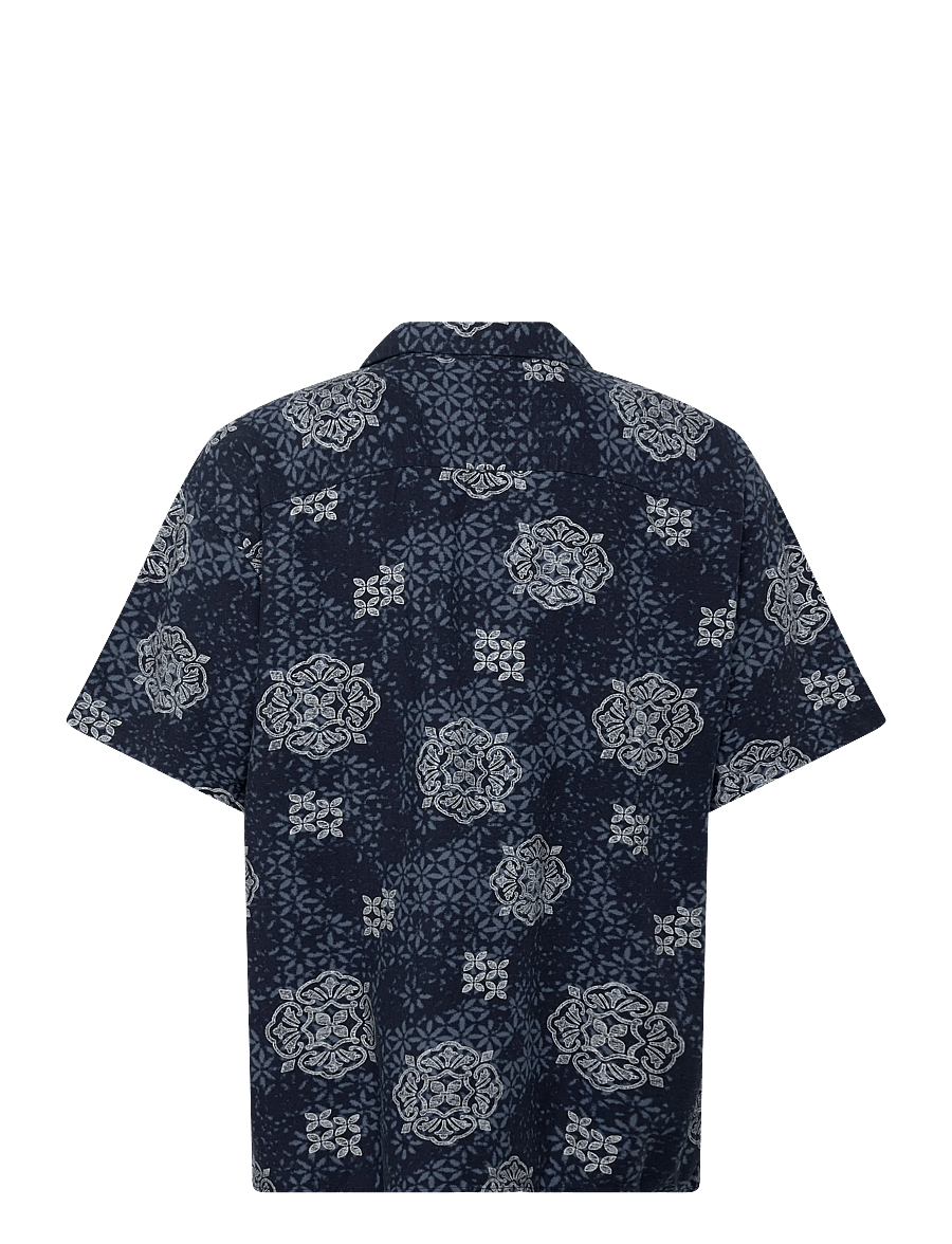 Jack & Jones - JJALFREDO SLUB RESORT SHIRT SS - mønstrede skjorter - navy blazer - 1