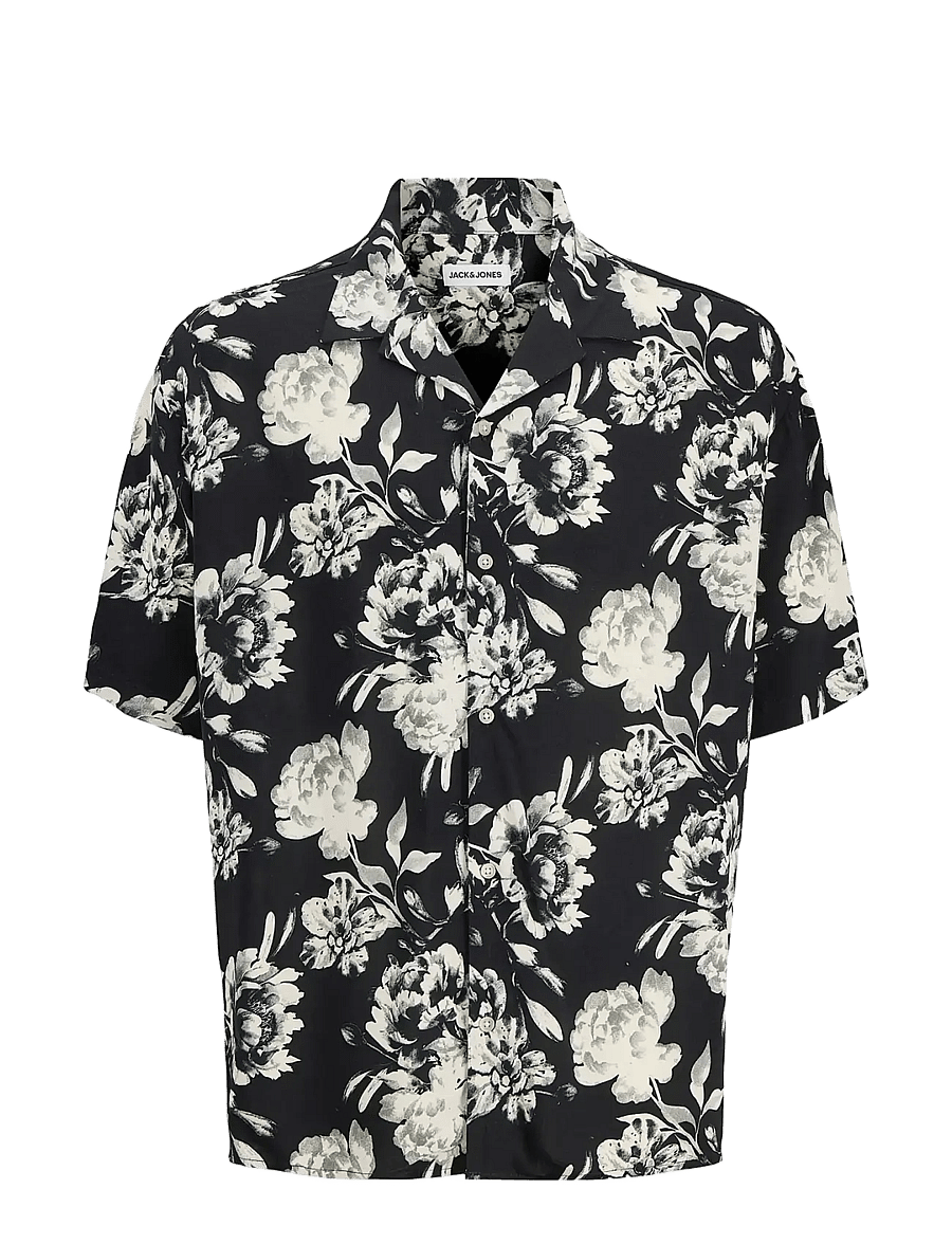 Jack & Jones - JJJEFF MONOCHROME AOP RESORT SHIRT SS - kurzarmhemden - black - 0