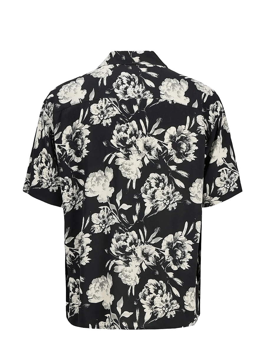 Jack & Jones - JJJEFF MONOCHROME AOP RESORT SHIRT SS - kurzarmhemden - black - 1