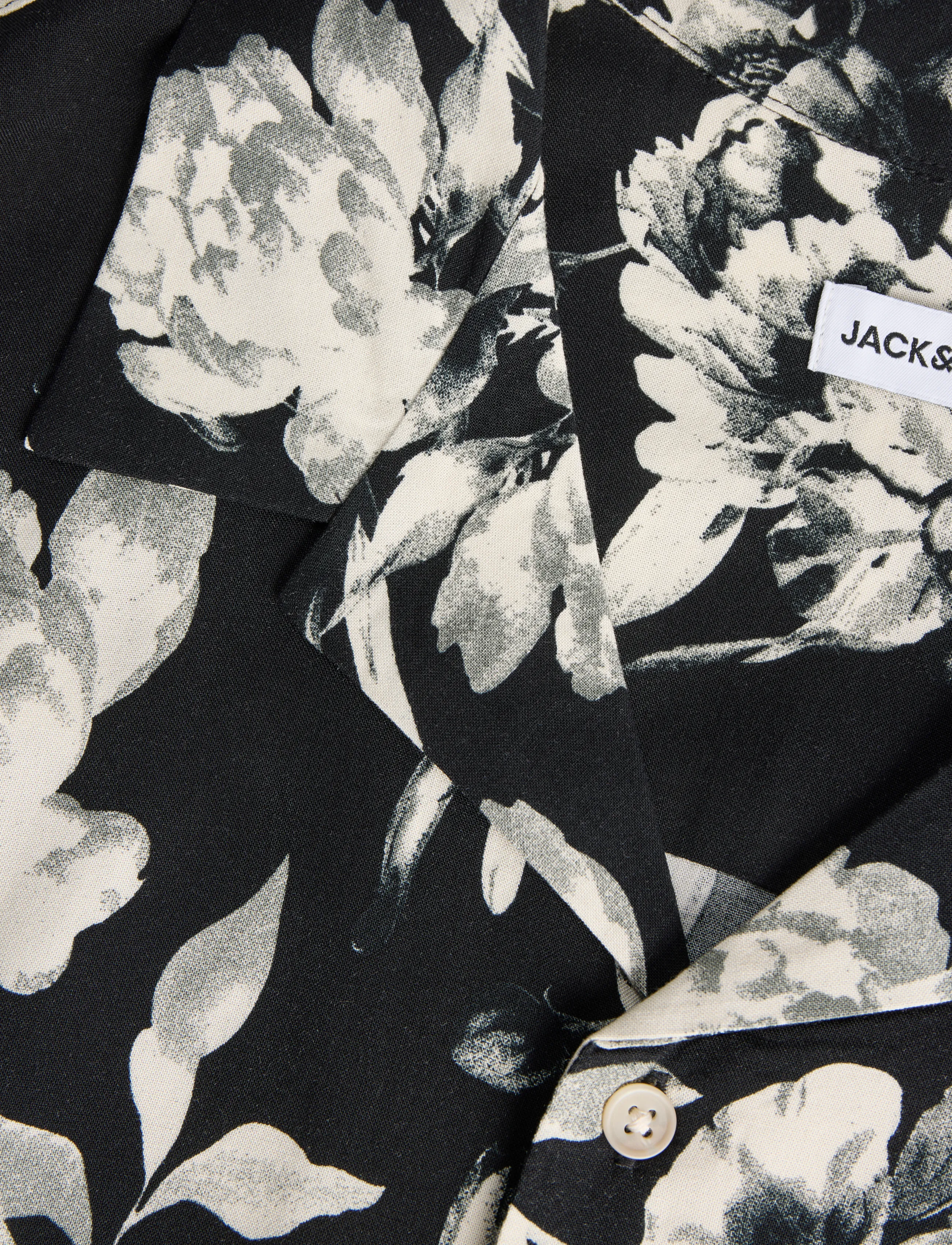 Jack & Jones - JJJEFF MONOCHROME AOP RESORT SHIRT SS - kurzarmhemden - black - 3