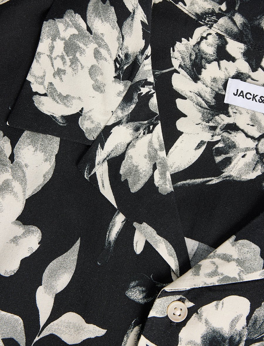 Jack & Jones - JJJEFF MONOCHROME AOP RESORT SHIRT SS - kurzarmhemden - black - 3