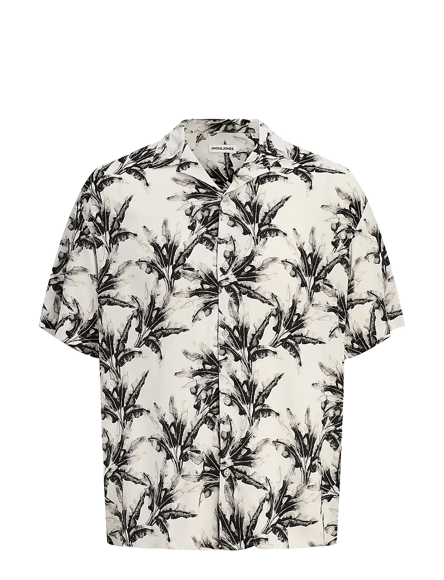Jack & Jones - JJJEFF MONOCHROME AOP RESORT SHIRT SS - kurzarmhemden - glacier gray - 0