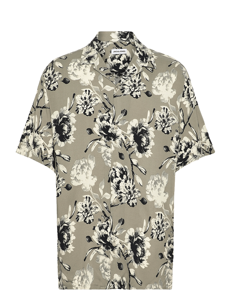 Jack & Jones - JJJEFF MONOCHROME AOP RESORT SHIRT SS - kortærmede skjorter - vetiver - 0