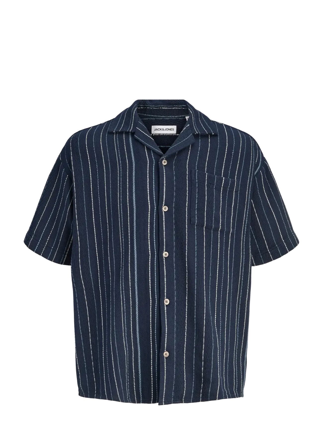 Jack & Jones - JJEBRADLEY STRIPED RESORT SHIRT SS LN - koszule w paski i prążki - navy blazer - 1