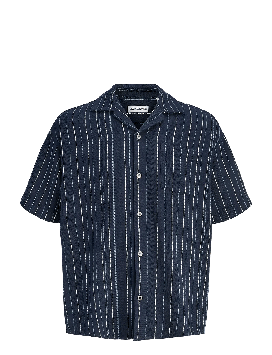 Jack & Jones - JJEBRADLEY STRIPED RESORT SHIRT SS LN - triibulised särgid - navy blazer - 1