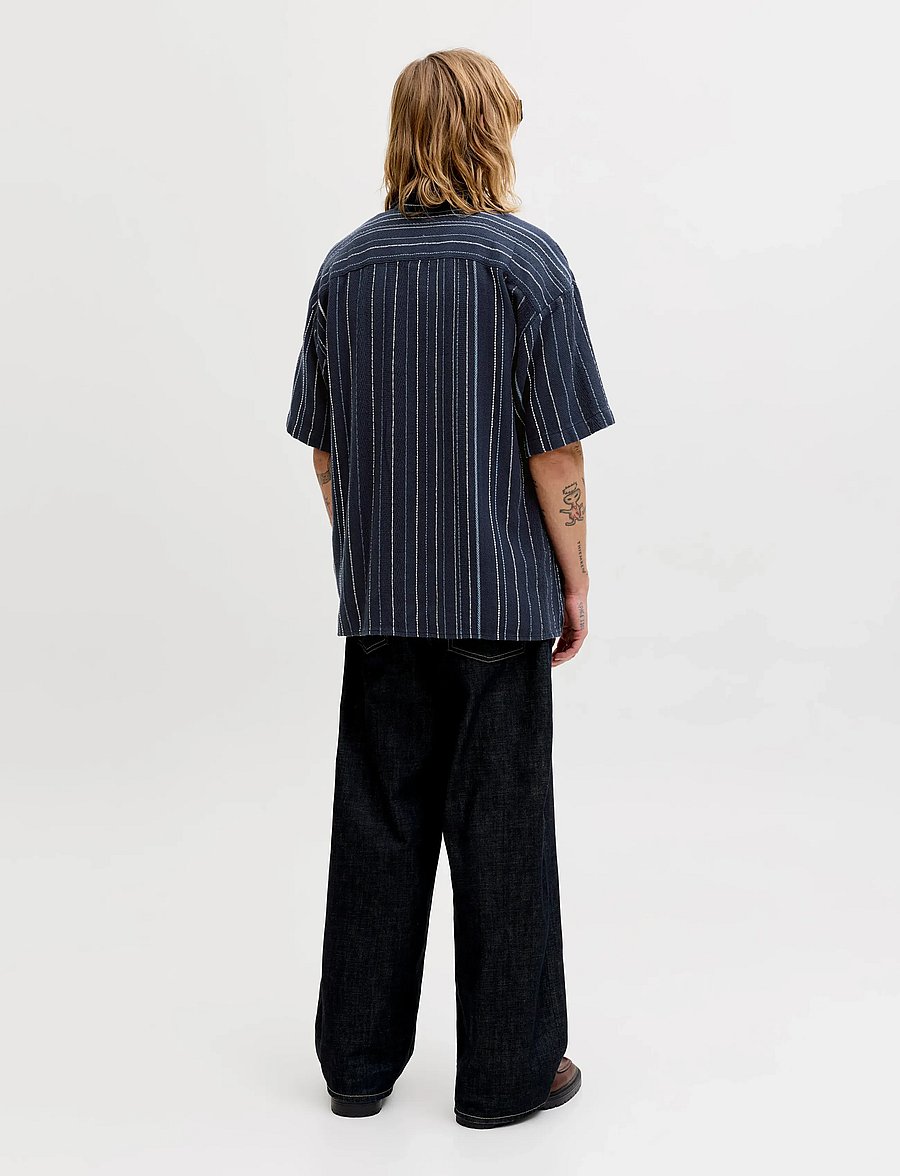 Jack & Jones - JJEBRADLEY STRIPED RESORT SHIRT SS LN - triibulised särgid - navy blazer - 2