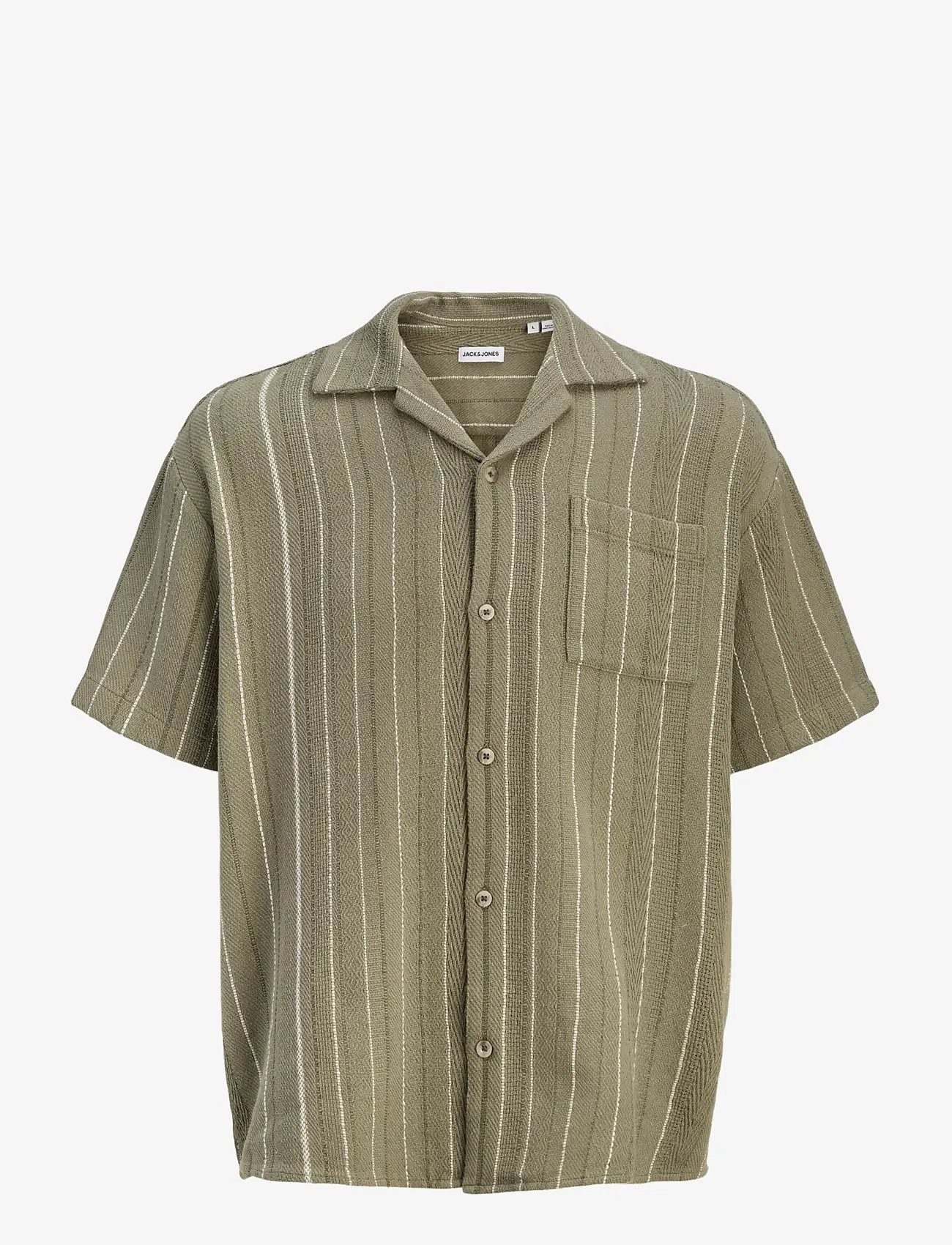 Jack & Jones - JJEBRADLEY STRIPED RESORT SHIRT SS LN - gestreifte hemden - vetiver - 1