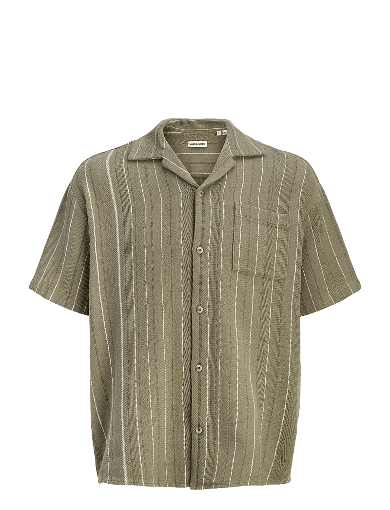 Jack & Jones - JJEBRADLEY STRIPED RESORT SHIRT SS LN - gestreifte hemden - vetiver - 1