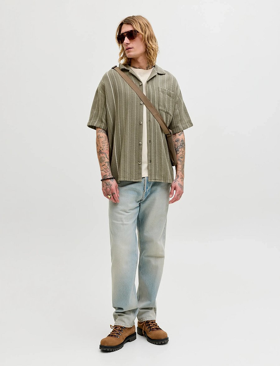 Jack & Jones - JJEBRADLEY STRIPED RESORT SHIRT SS LN - gestreepte overhemden - vetiver - 4