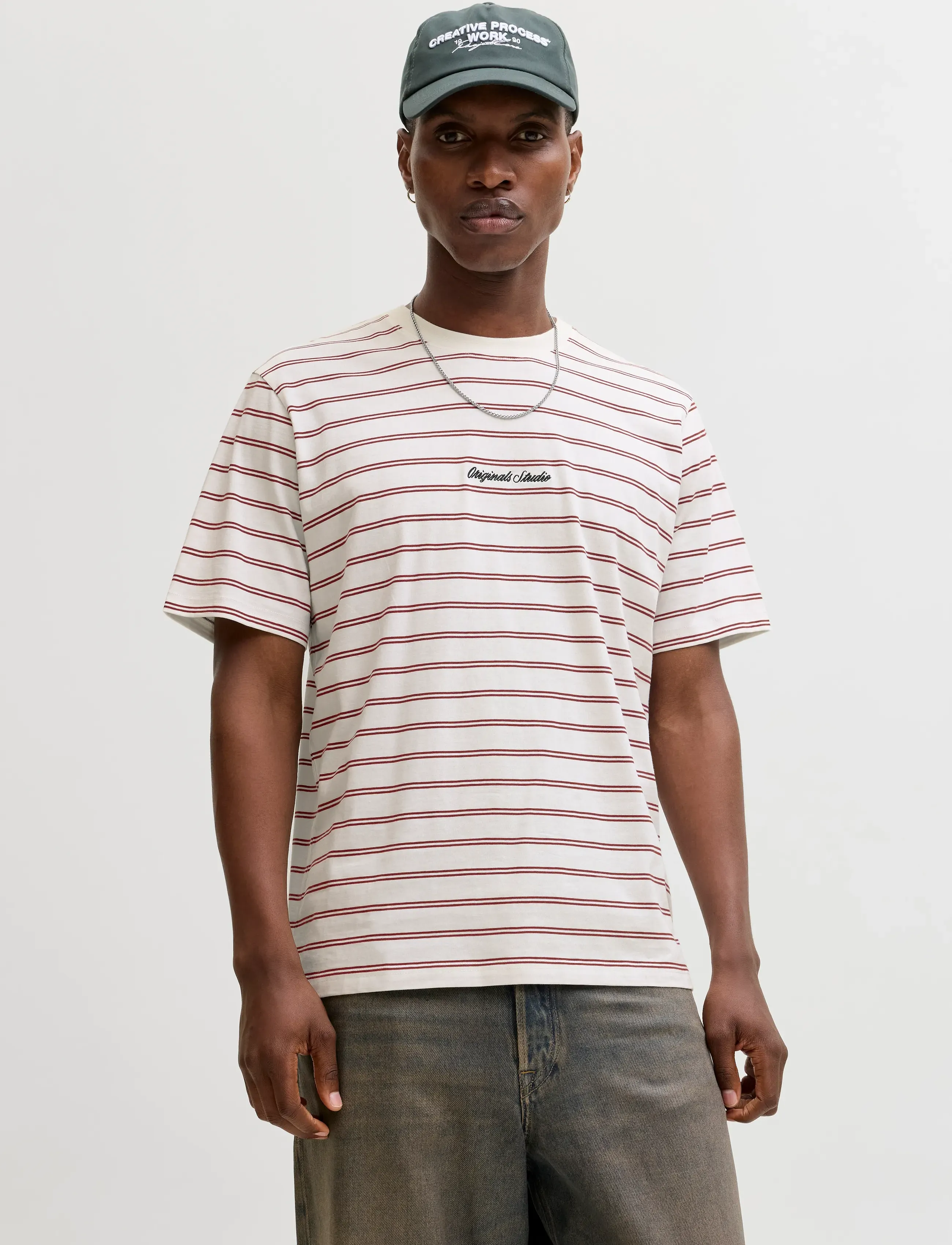 Jack & Jones Jornorrebro Stripe Tee Ss Cn Ln, M, Cream, T-Shirts > Kortærmede, Herre