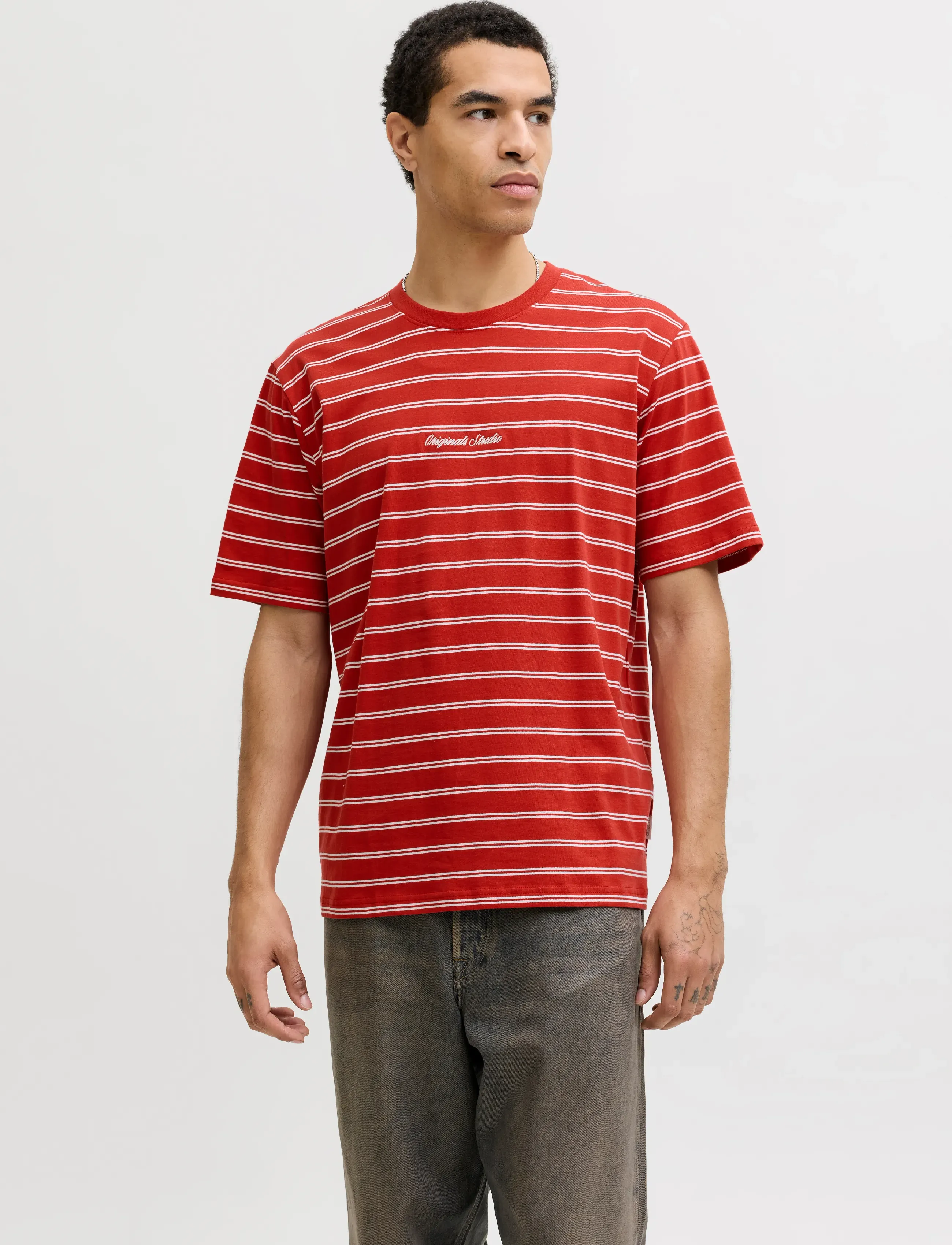 Jack & Jones Jornorrebro Stripe Tee Ss Cn Ln, Mænd, Kortærmet Stribet T-shirt, Rød, Str: S