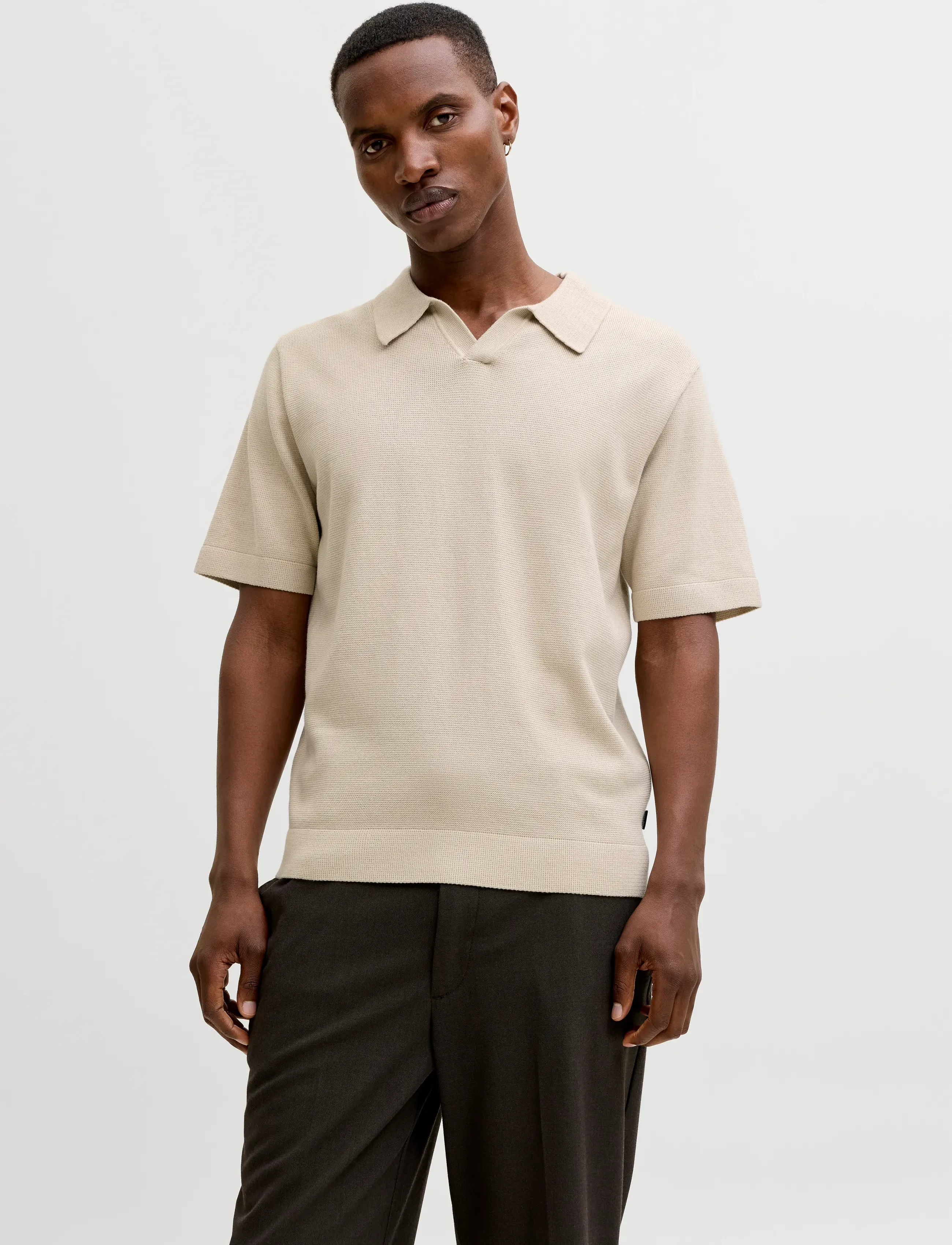 Jack & Jones Jprblamilano Spring Split Neck Ss Sn, Mænd, Strikket Split Hals Polo, Cream, Str: L
