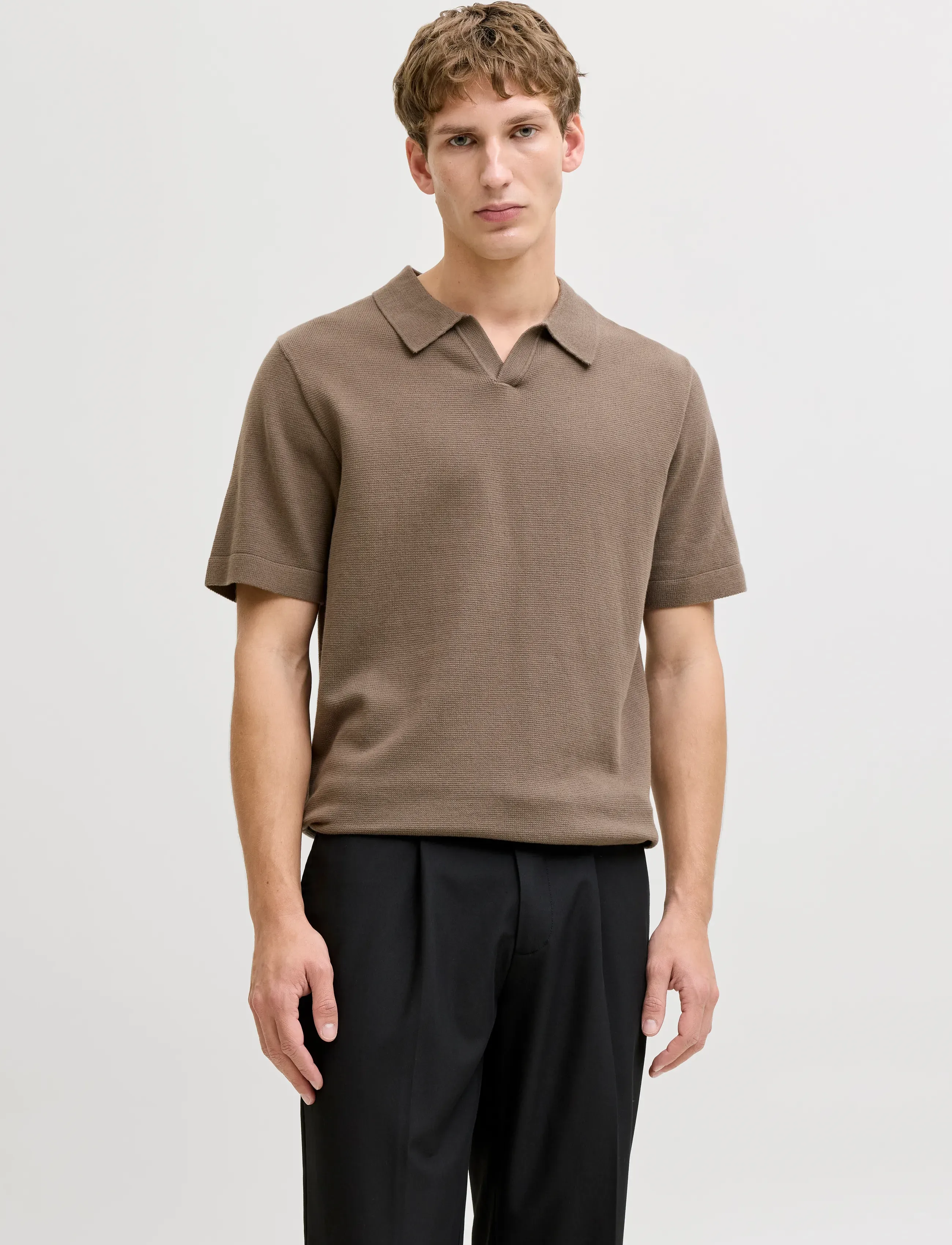 Jack & Jones Jprblamilano Spring Split Neck Ss Sn, Mænd, Strikket Split Hals Polo, Brun, Str: M