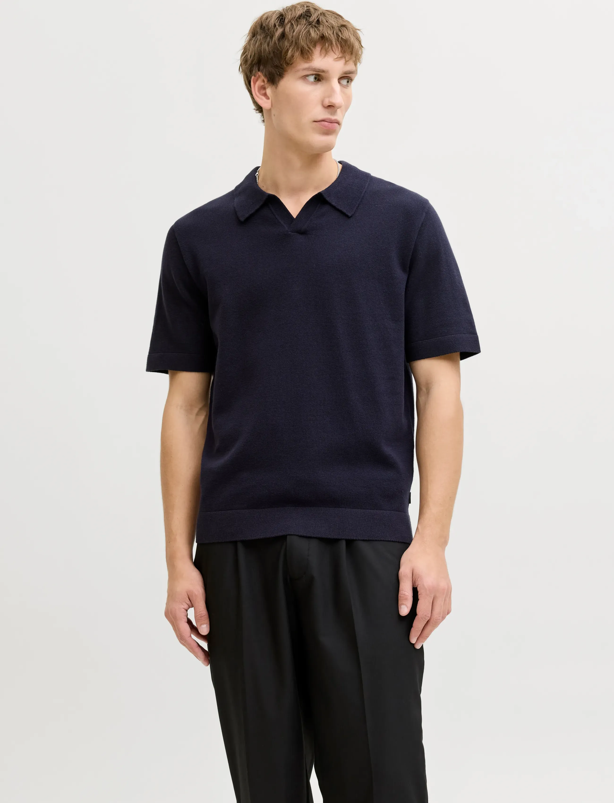 Jack & Jones Jprblamilano Spring Split Neck Ss Sn, Mænd, Strikket Split Hals Polo, Navy, Str: XS