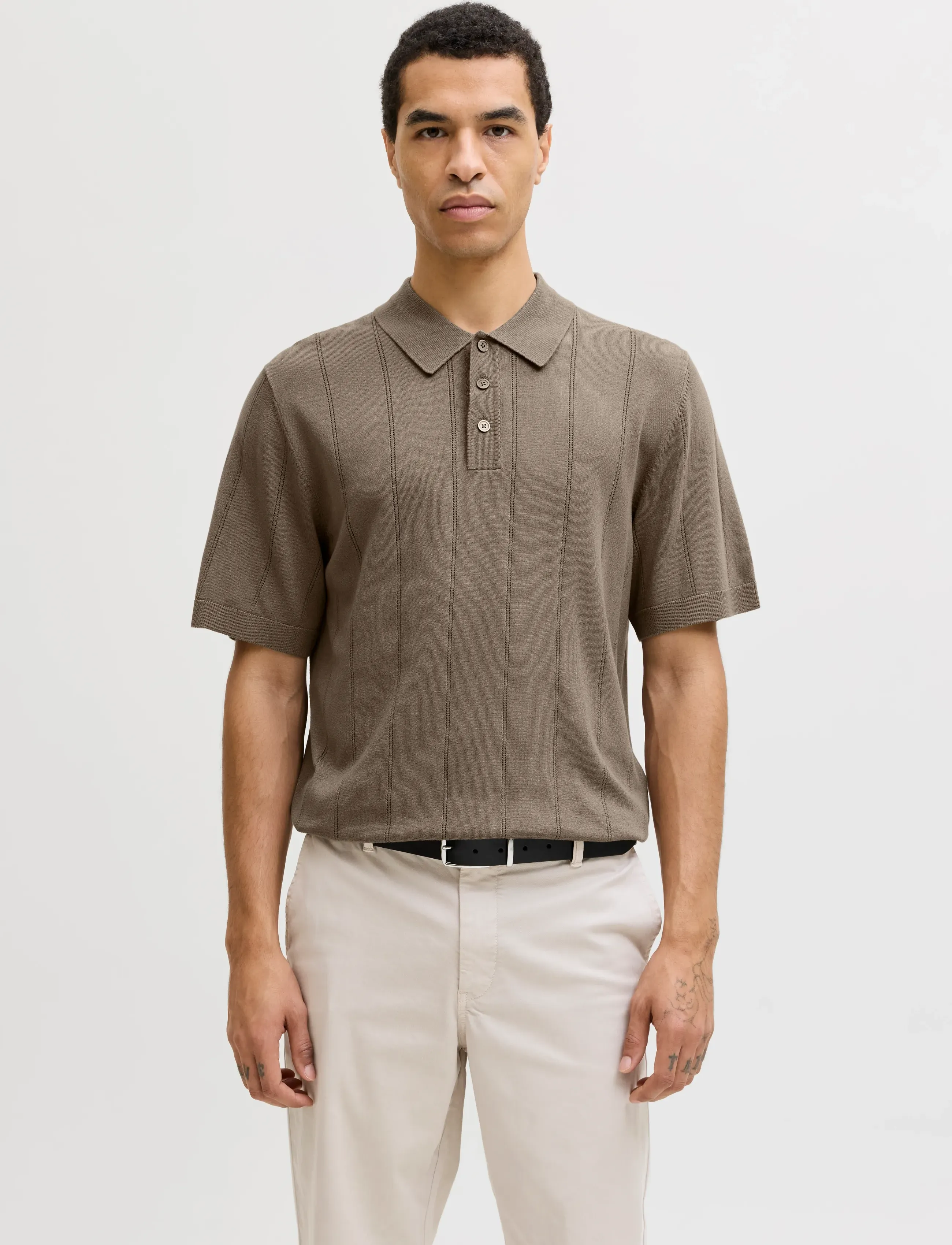Jack & Jones Jprblawilliam Structure Knit Polo Ss Sn, L, Knitwear, Khakigrün - Short Sleeve Knitted Polos, Männerswear