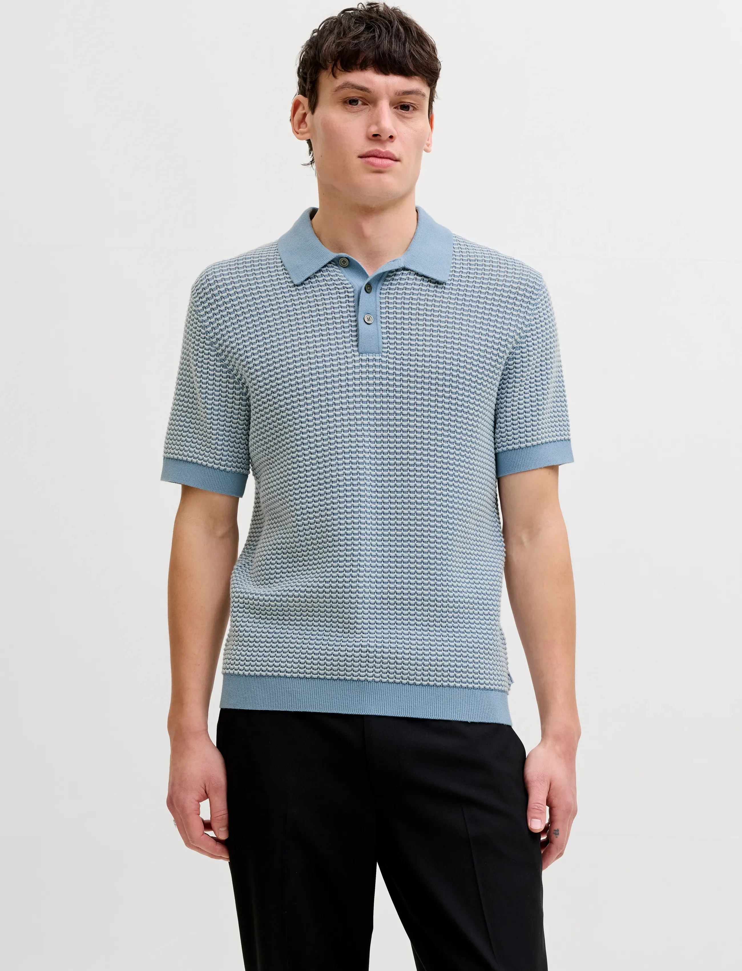 Jack & Jones Jprblukingsley Knit Polo Ss Ln, XXL, Blue, Poloer > Kortærmede, Herre