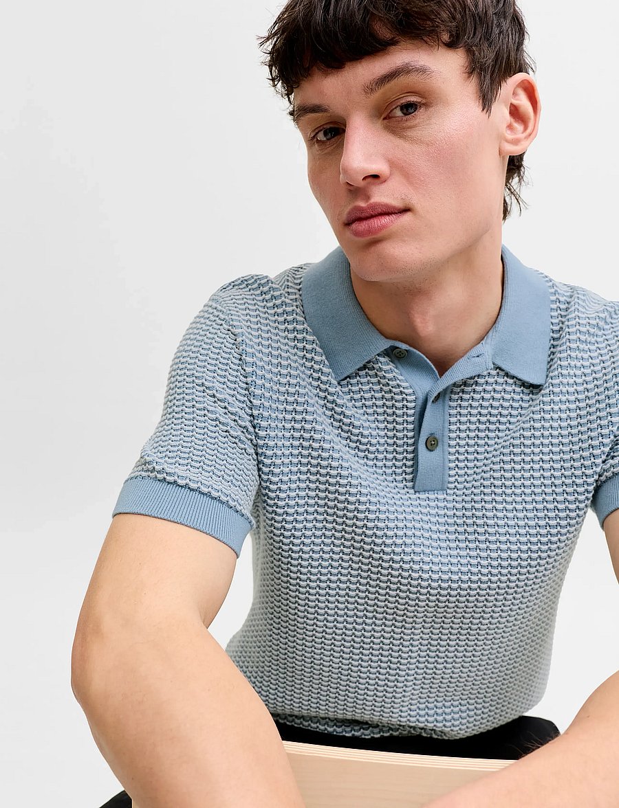 Jack & Jones - JPRBLUKINGSLEY KNIT POLO SS LN - knitted polos - ashley blue - 5