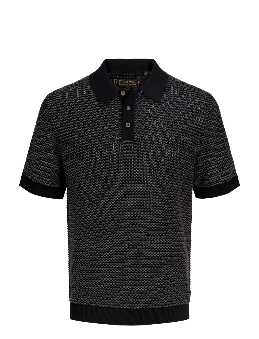 Jack & Jones - JPRBLUKINGSLEY KNIT POLO SS LN - knitted polos - black - 1