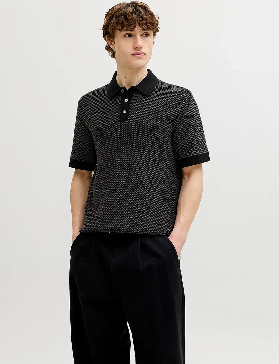 Jack & Jones - JPRBLUKINGSLEY KNIT POLO SS LN - knitted polos - black - 0