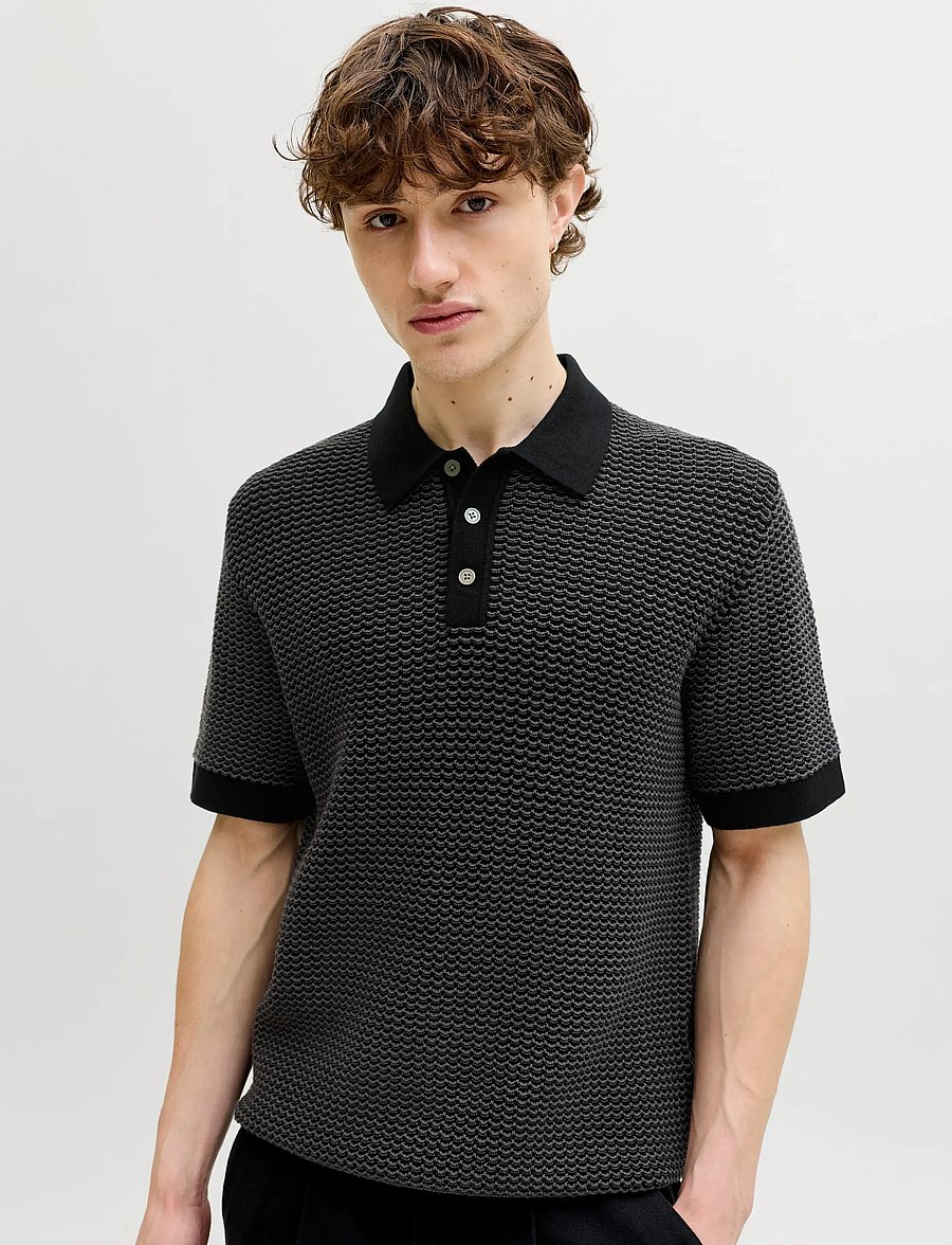 Jack & Jones - JPRBLUKINGSLEY KNIT POLO SS LN - knitted polos - black - 5