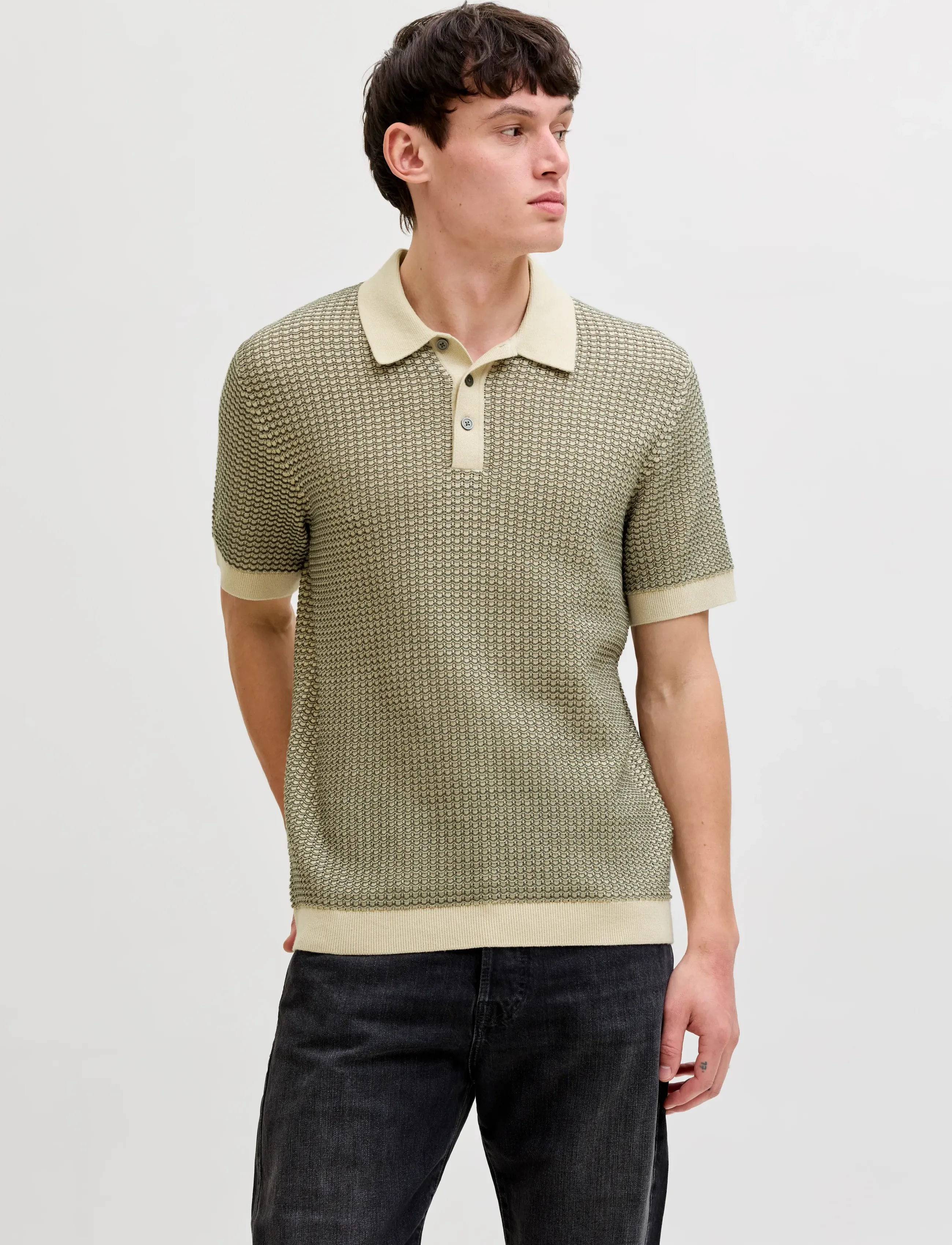 Jack & Jones JPRBLUKINGSLEY KNIT POLO SS LN - Strickmode - MARTINI OLIVE / khaki/green