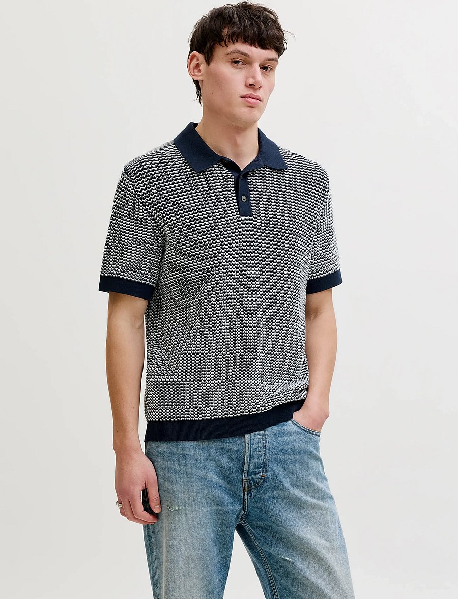 Jack & Jones - JPRBLUKINGSLEY KNIT POLO SS LN - adīti polo krekli ar garām piedurknēm - sky captain - 0