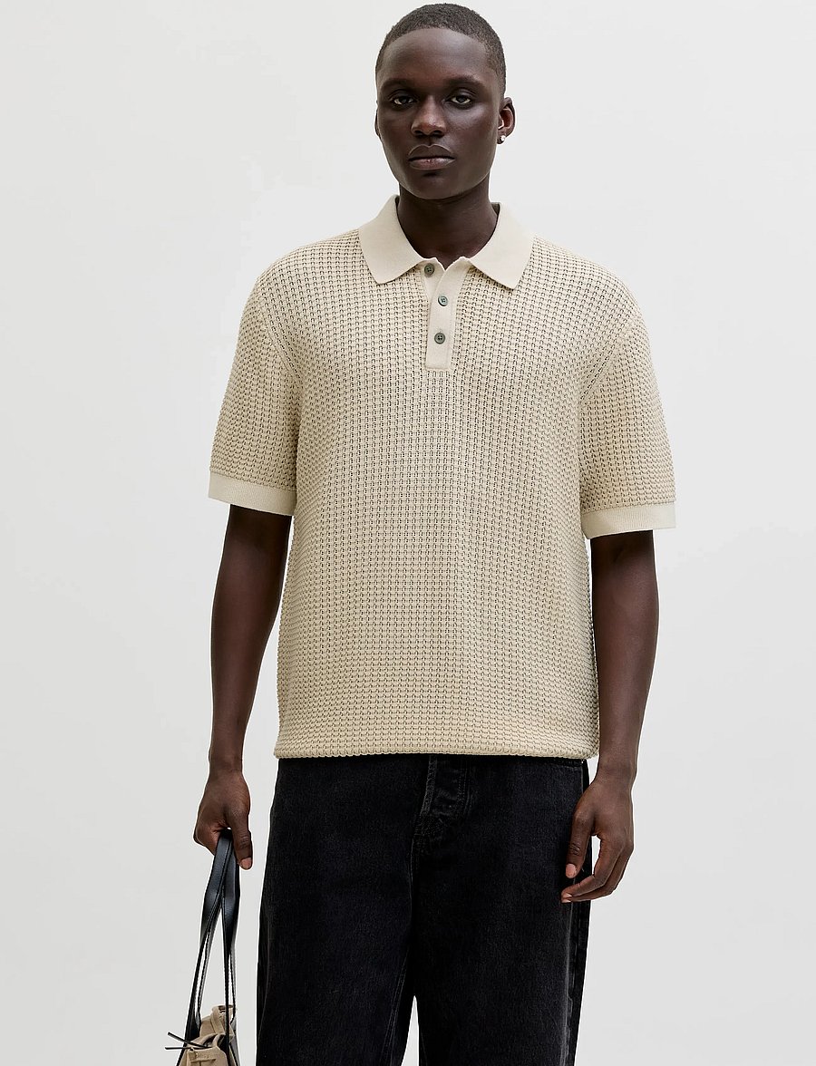 Jack & Jones - JPRBLUKINGSLEY KNIT POLO SS LN - adīti polo krekli ar garām piedurknēm - whitecap gray - 0
