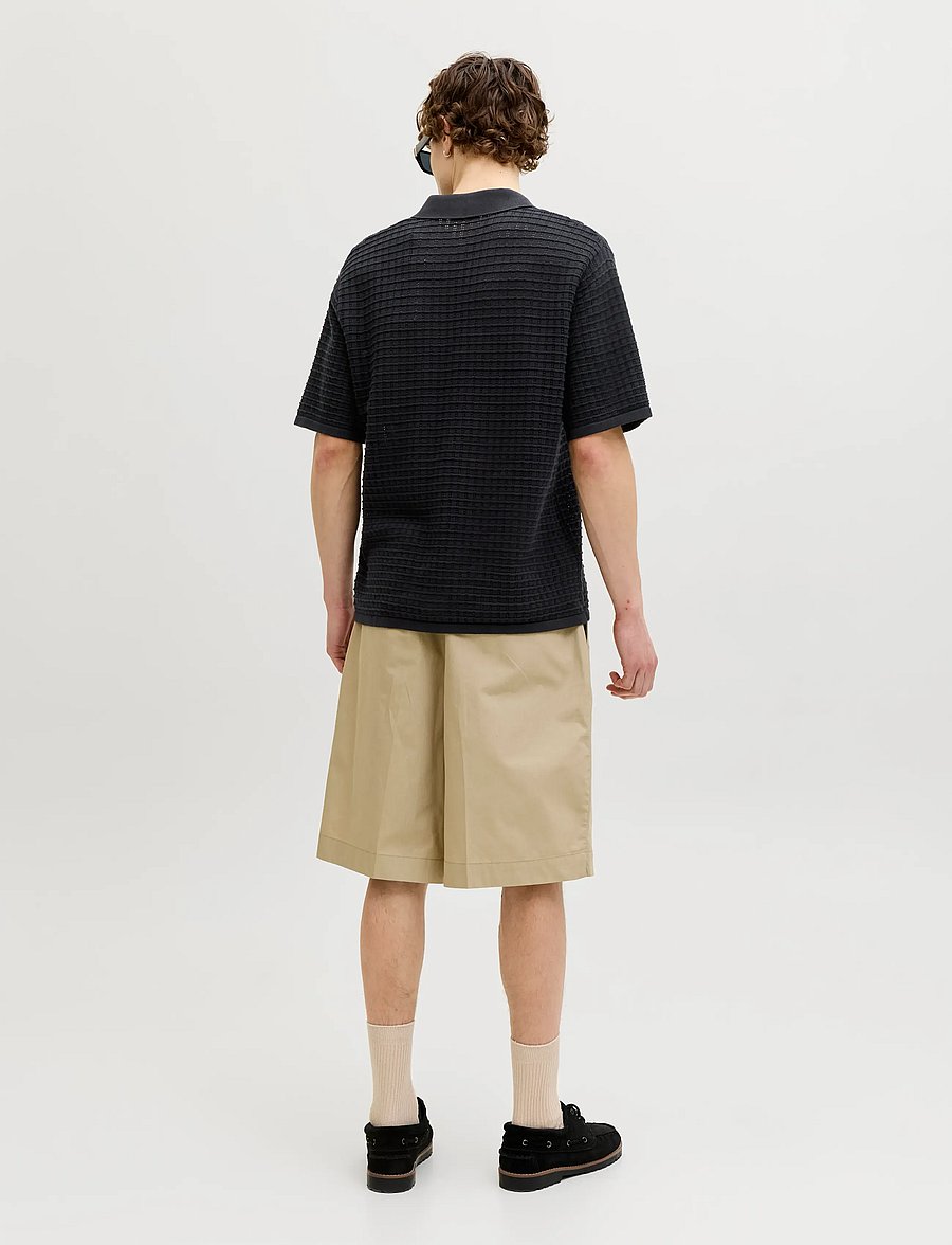 Jack & Jones - JORNANTUCKET KNIT SPLIT NECK POLO SA26 - kootud polosärgid - black - 2