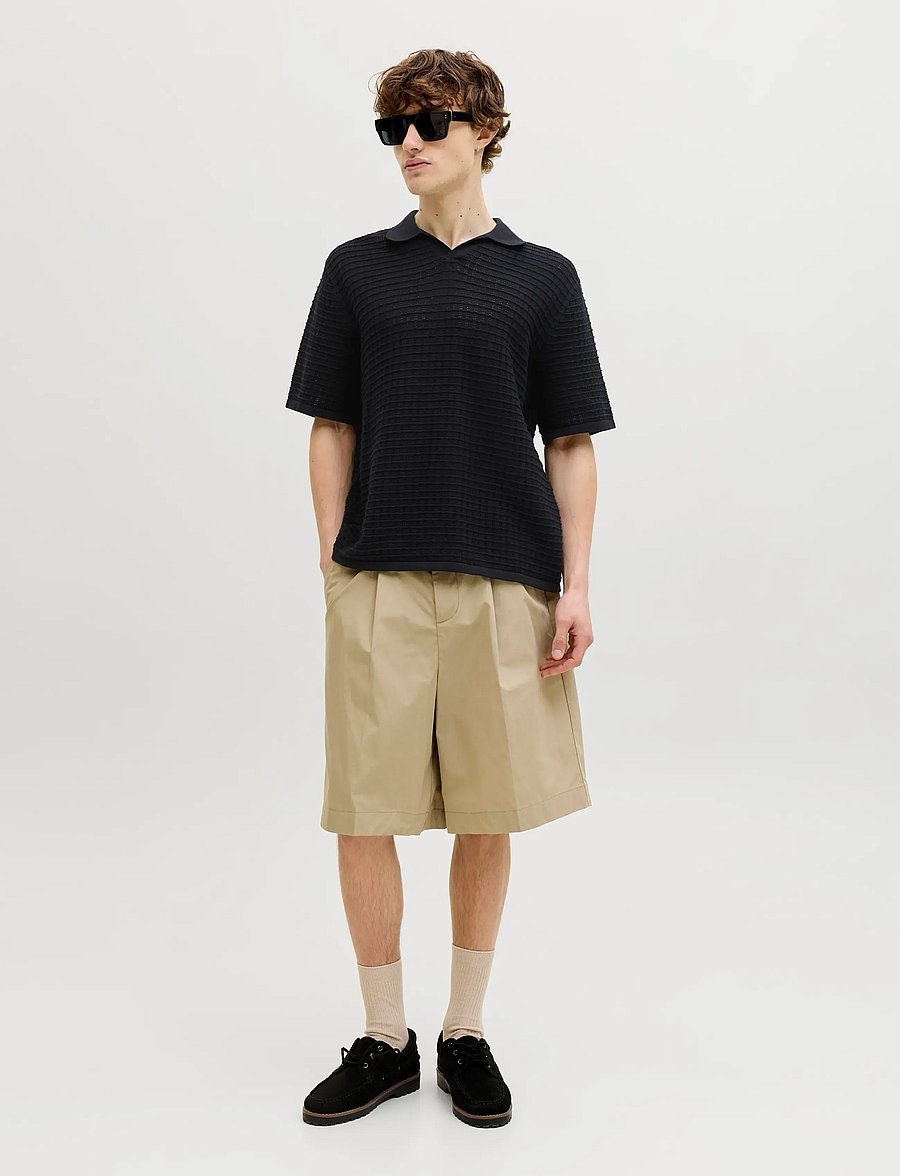 Jack & Jones - JORNANTUCKET KNIT SPLIT NECK POLO SA26 - kootud polosärgid - black - 3