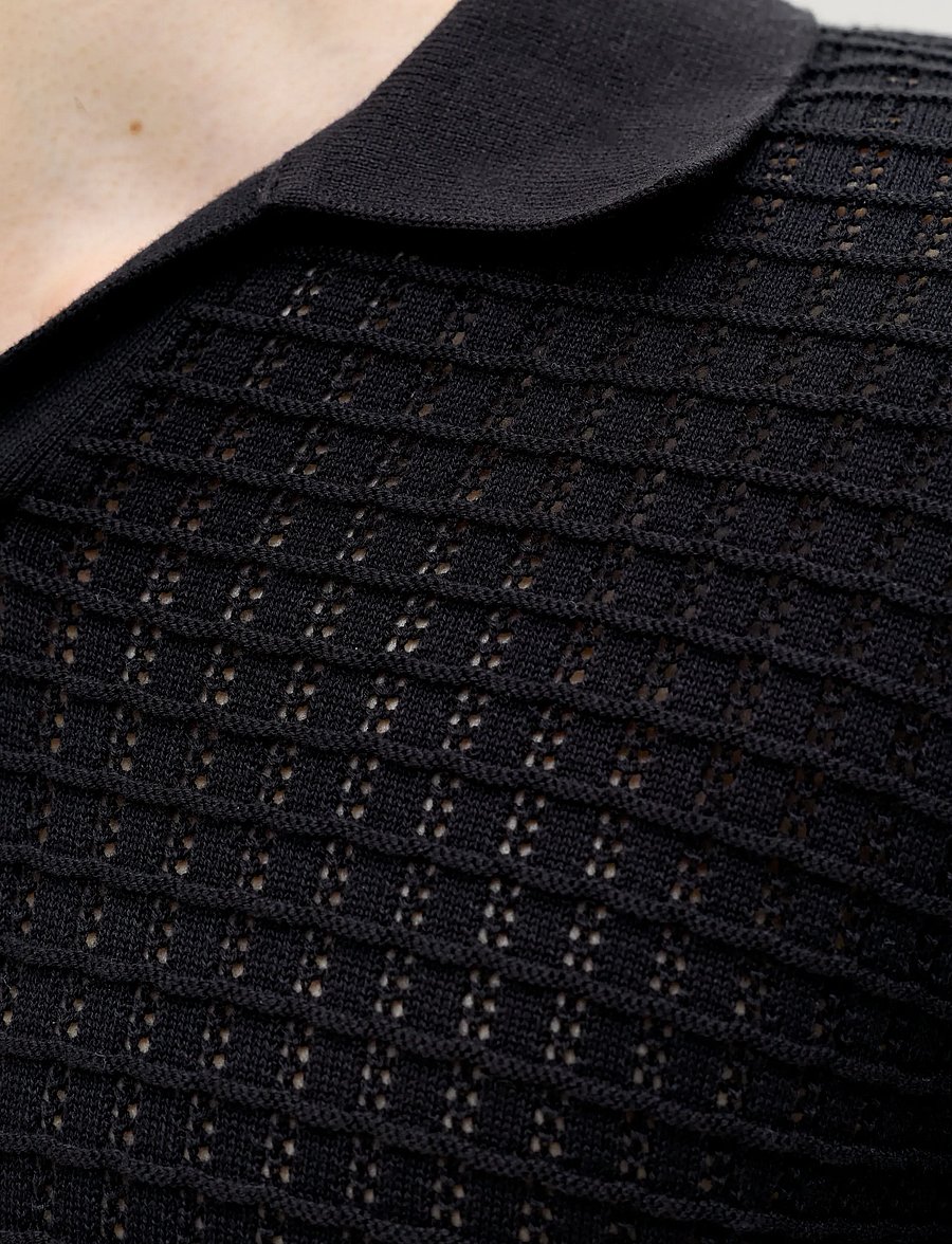 Jack & Jones - JORNANTUCKET KNIT SPLIT NECK POLO SA26 - kootud polosärgid - black - 4