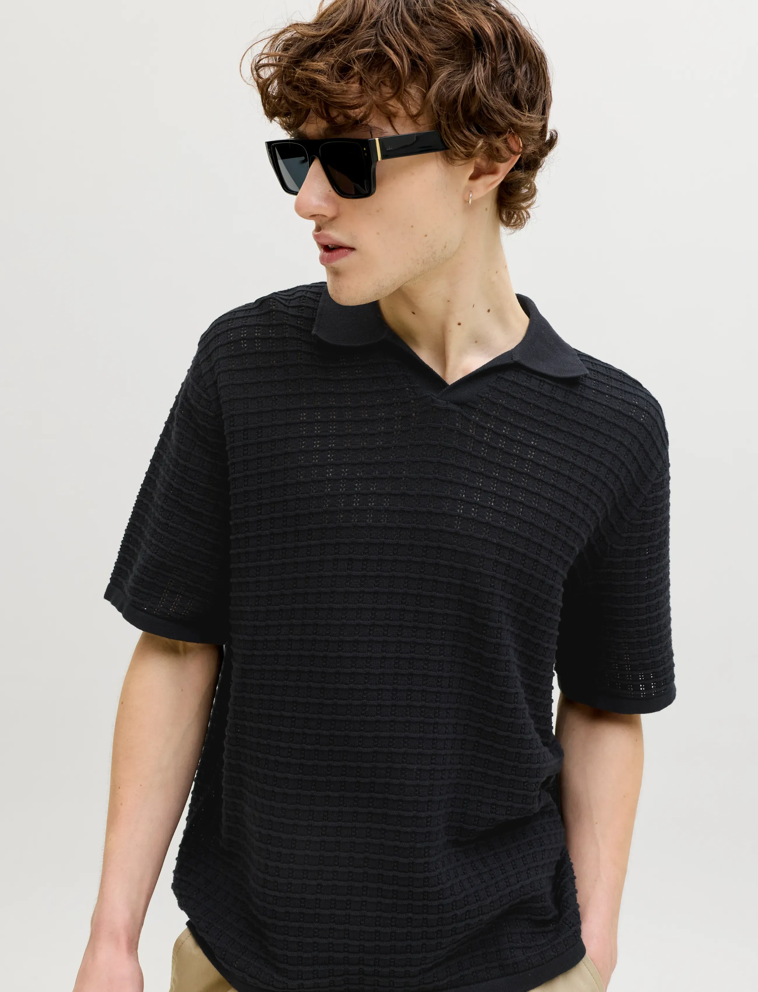Jack & Jones - JORNANTUCKET KNIT SPLIT NECK POLO SA26 - stickade pikéer - black - 5