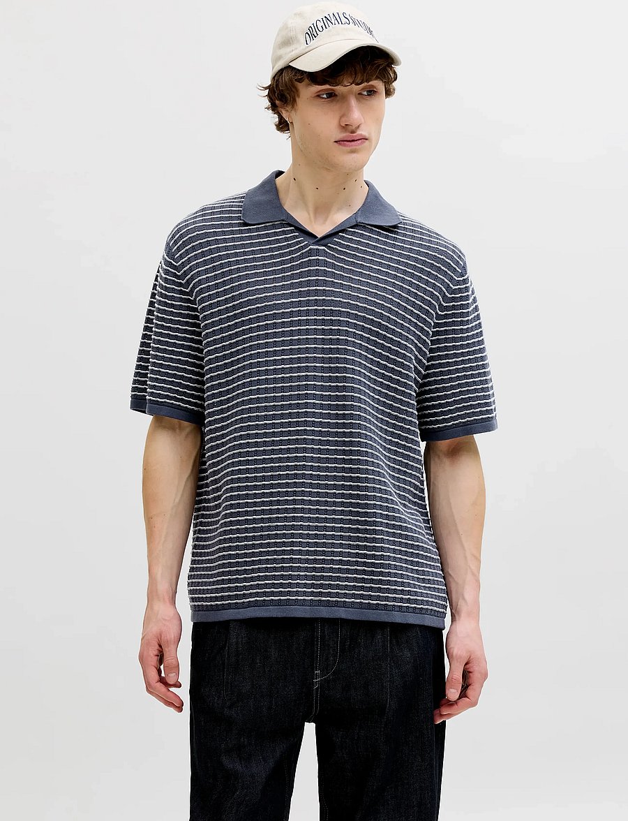 Jack & Jones - JORNANTUCKET KNIT SPLIT NECK POLO SA26 - kootud polosärgid - odyssey gray - 0