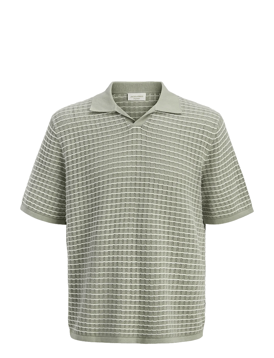 Jack & Jones - JORNANTUCKET KNIT SPLIT NECK POLO SA26 - kootud polosärgid - seagrass - 1