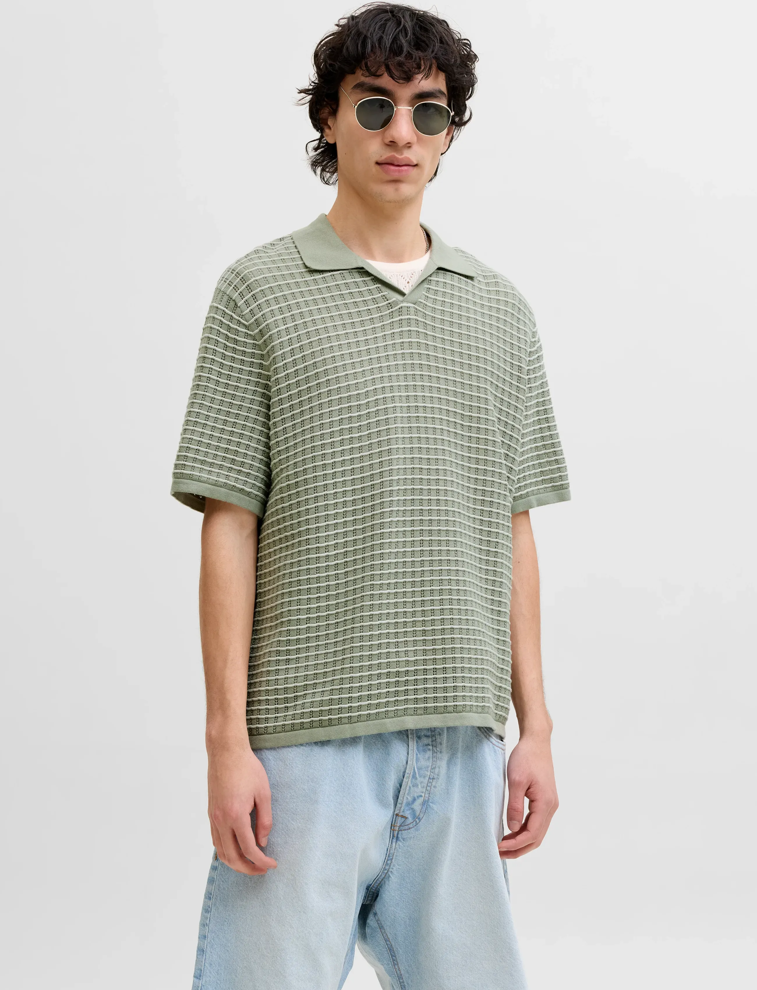 Jack & Jones Jornantucket Knit Split Neck Polo Sa26, Mænd, Strikket Poloshirt, Grøn, Str: XS