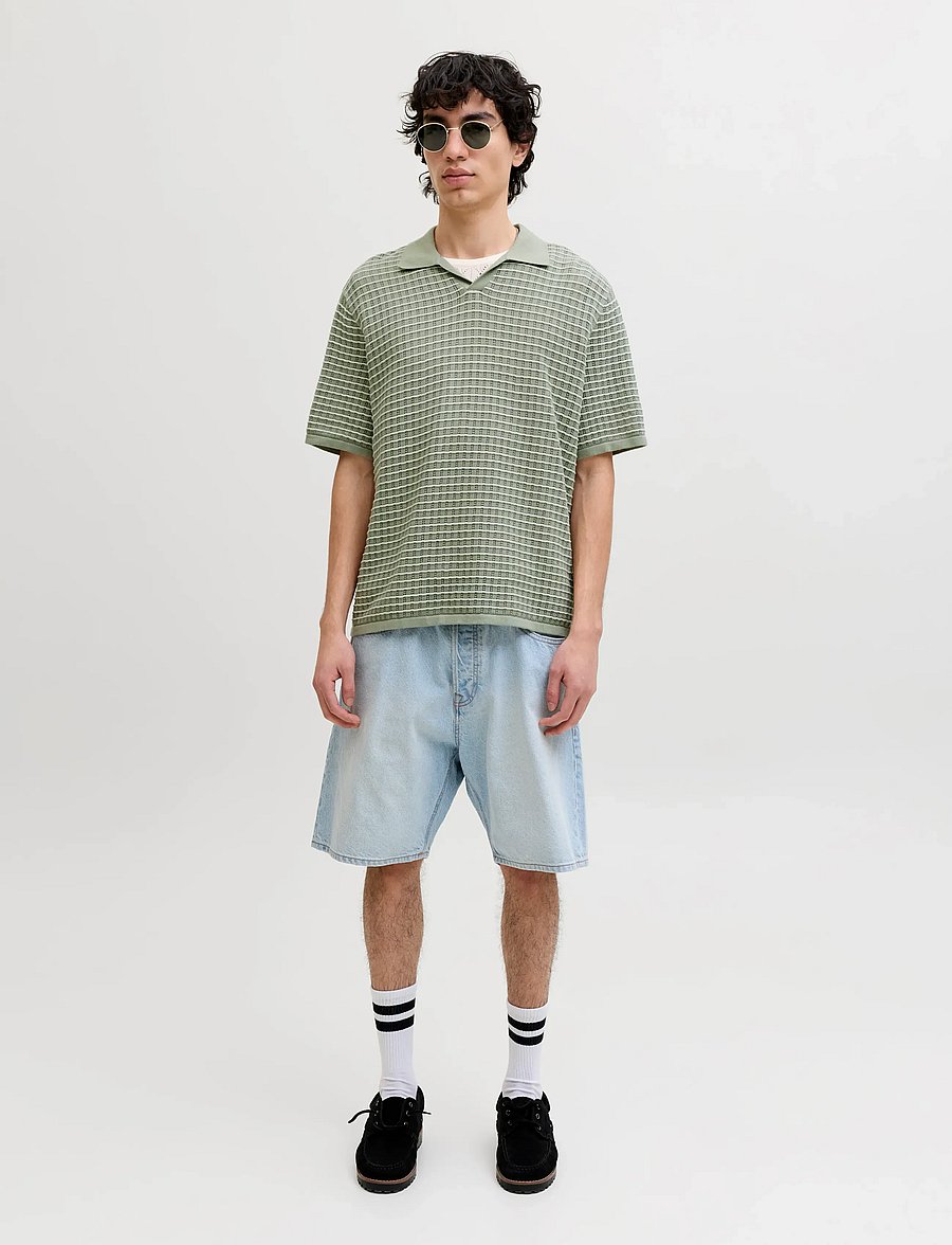 Jack & Jones - JORNANTUCKET KNIT SPLIT NECK POLO SA26 - kootud polosärgid - seagrass - 3