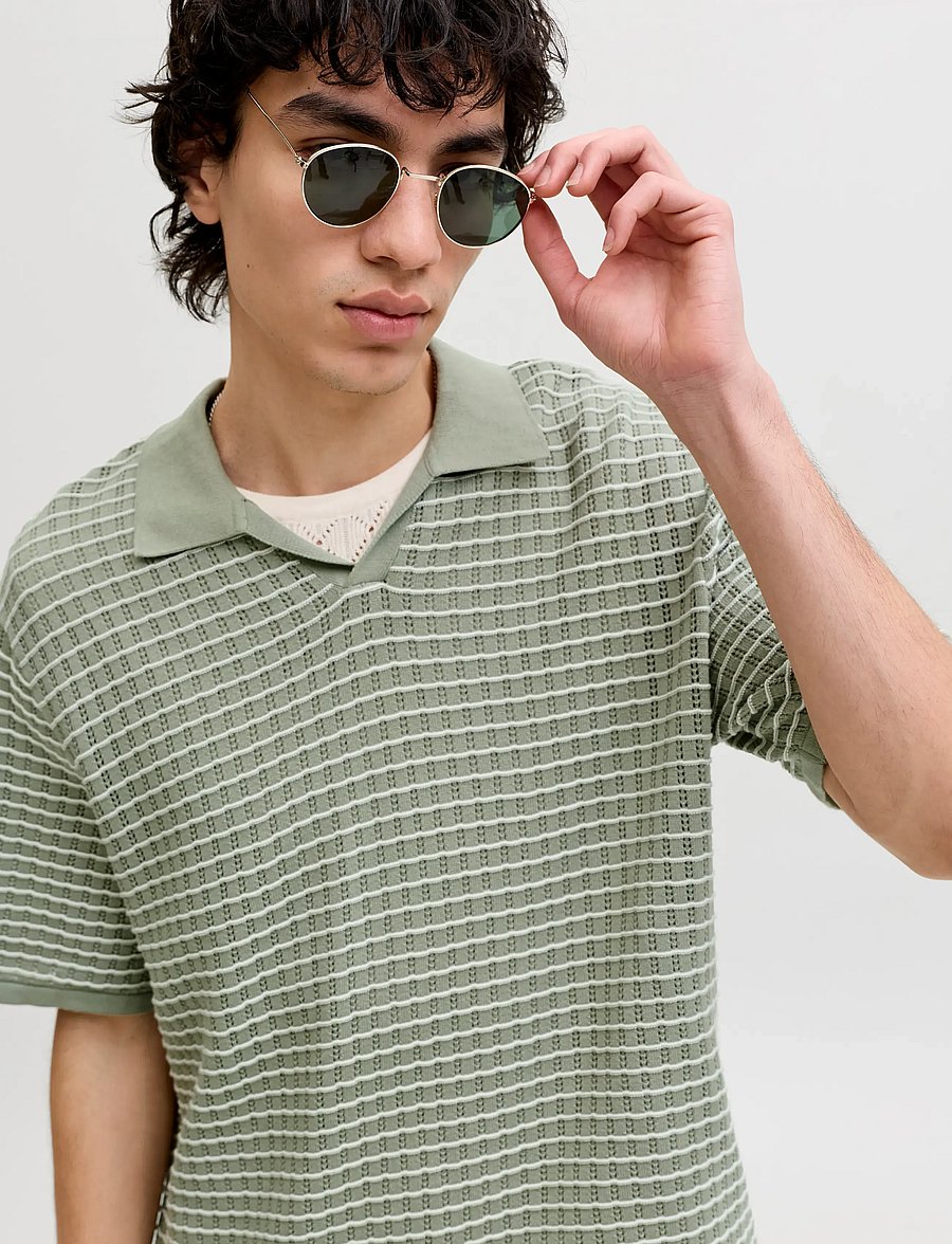 Jack & Jones - JORNANTUCKET KNIT SPLIT NECK POLO SA26 - kootud polosärgid - seagrass - 5