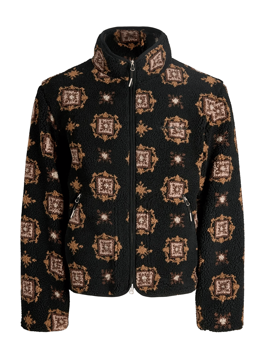 Jack & Jones - JORNORREBRO TEDDY AOP JACKET - plīša džemperi - black - 1