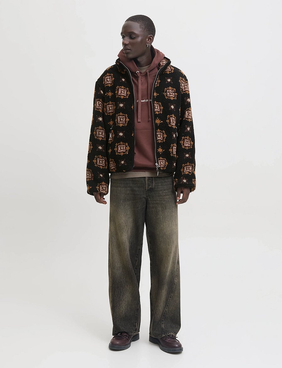 Jack & Jones - JORNORREBRO TEDDY AOP JACKET - plīša džemperi - black - 0