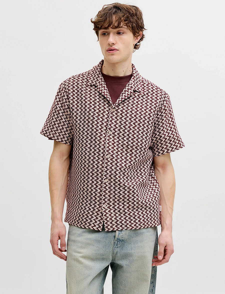 Jack & Jones - JORMONTAUK CROCHET SHIRT SS SA26 LN - chemises à motifs - cabernet - 0
