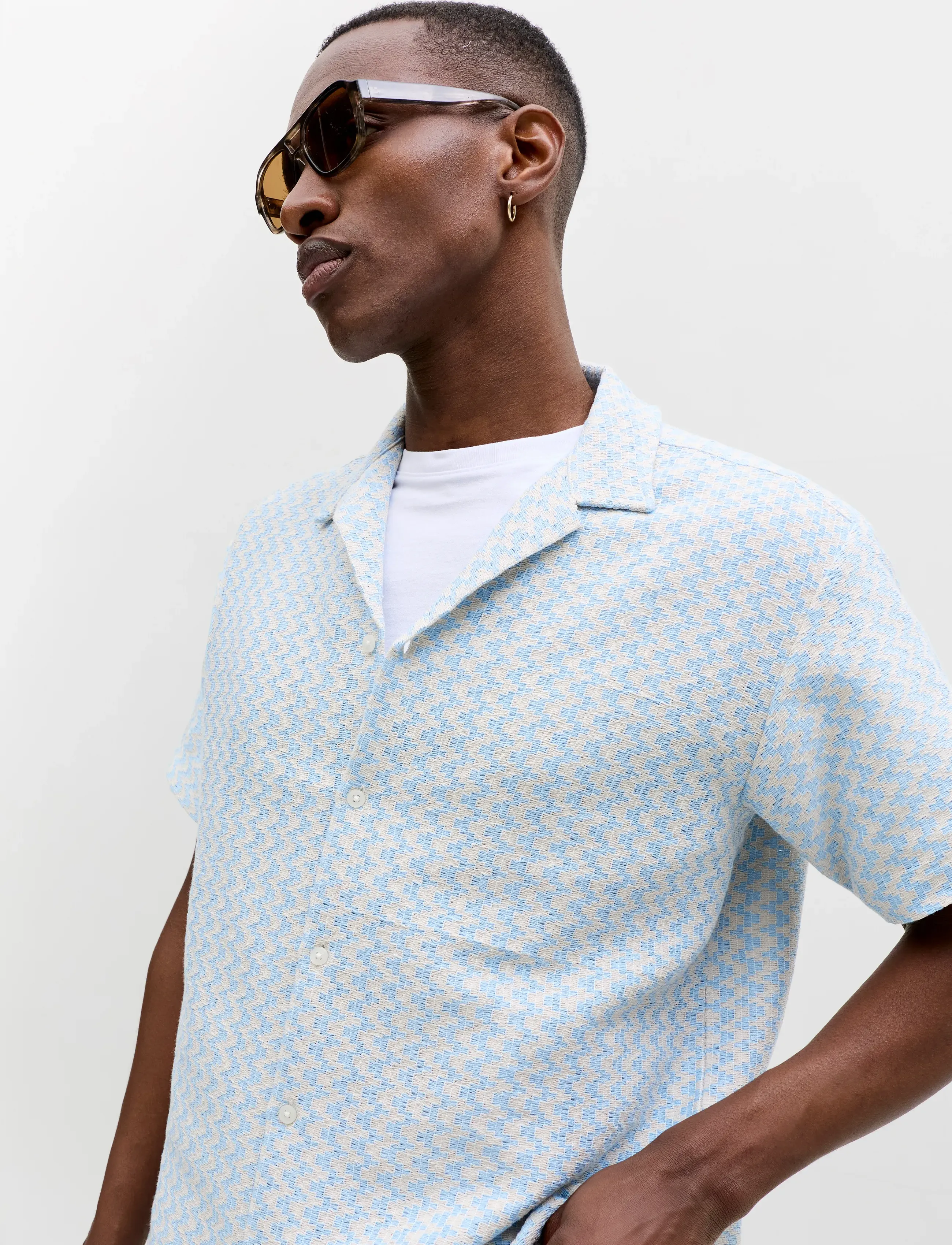Jack & Jones JORMONTAUK CROCHET SHIRT SS SA26 LN - Casual Hemden - CASHMERE BLUE / blue