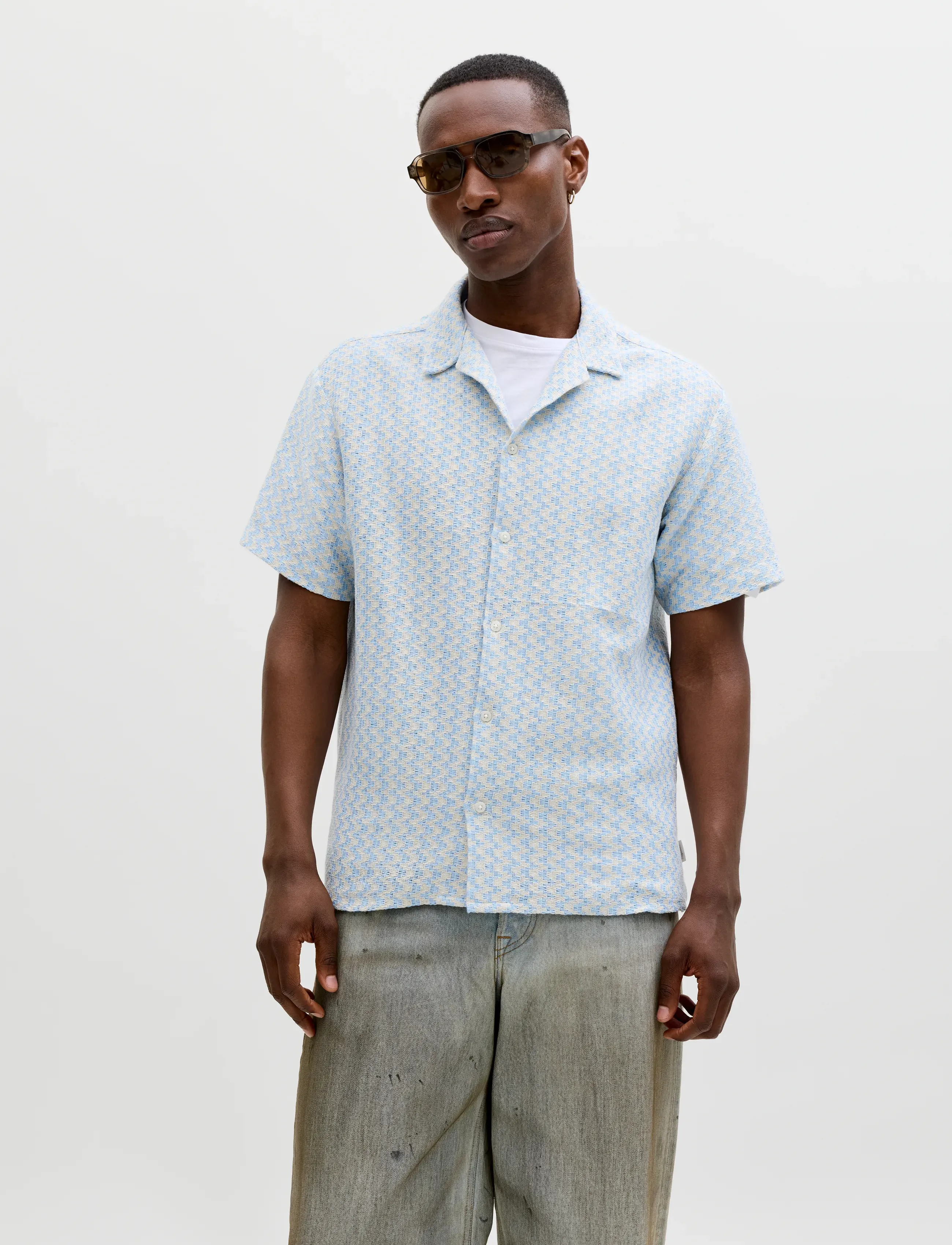 Jack & Jones - JORMONTAUK CROCHET SHIRT SS SA26 LN - hemden mit muster - cashmere blue - 5