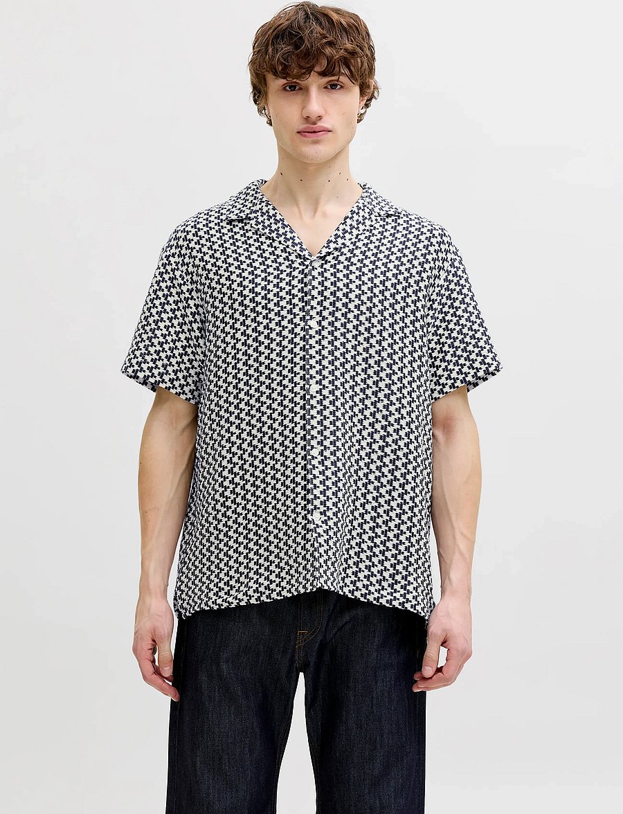 Jack & Jones - JORMONTAUK CROCHET SHIRT SS SA26 LN - pattern shirts - sky captain - 0