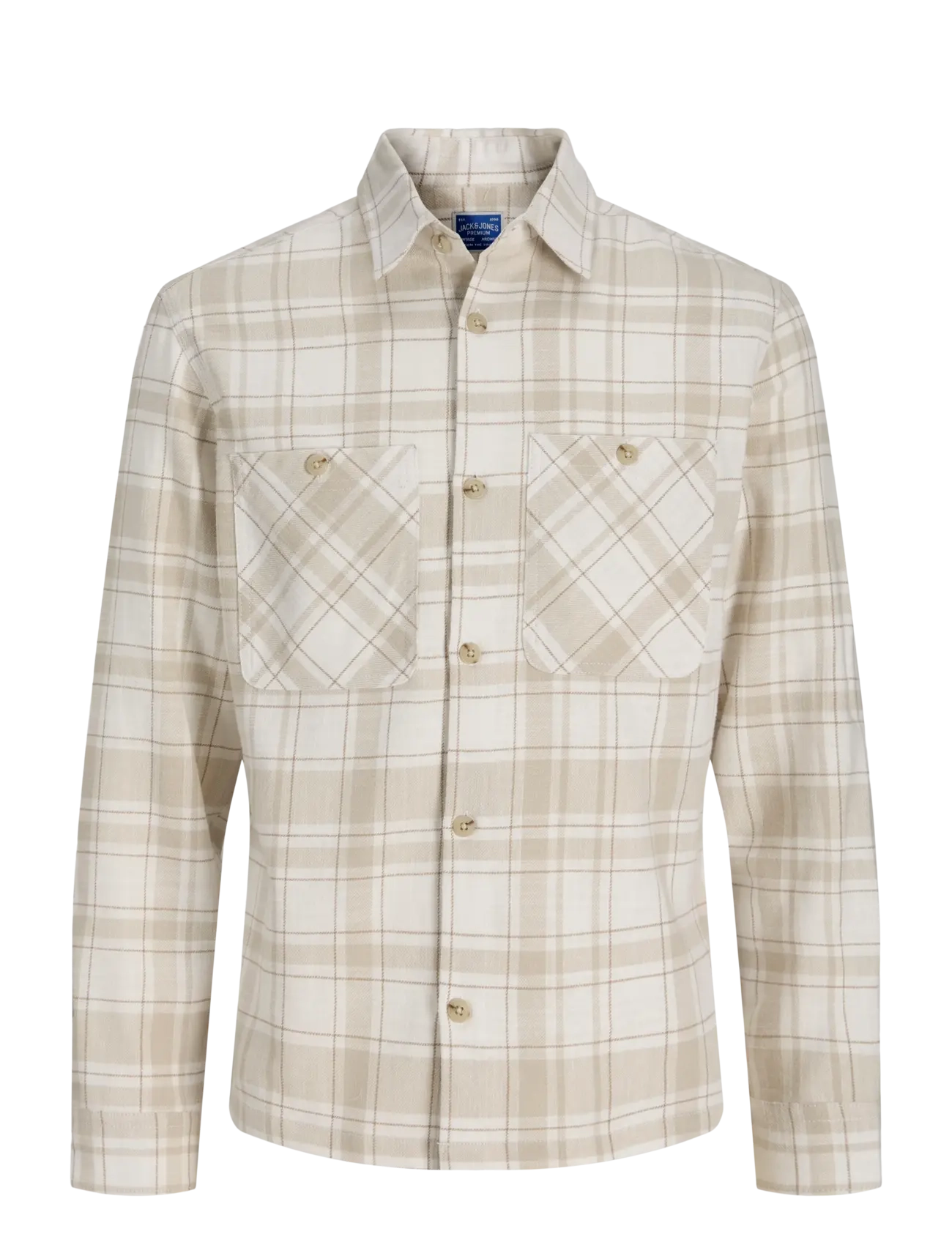 Jack & Jones JPRBLURAYLE LINEN BL.CHECK LS SHIRT SN - Vabaajasärgid - MOONSTRUCK / beige